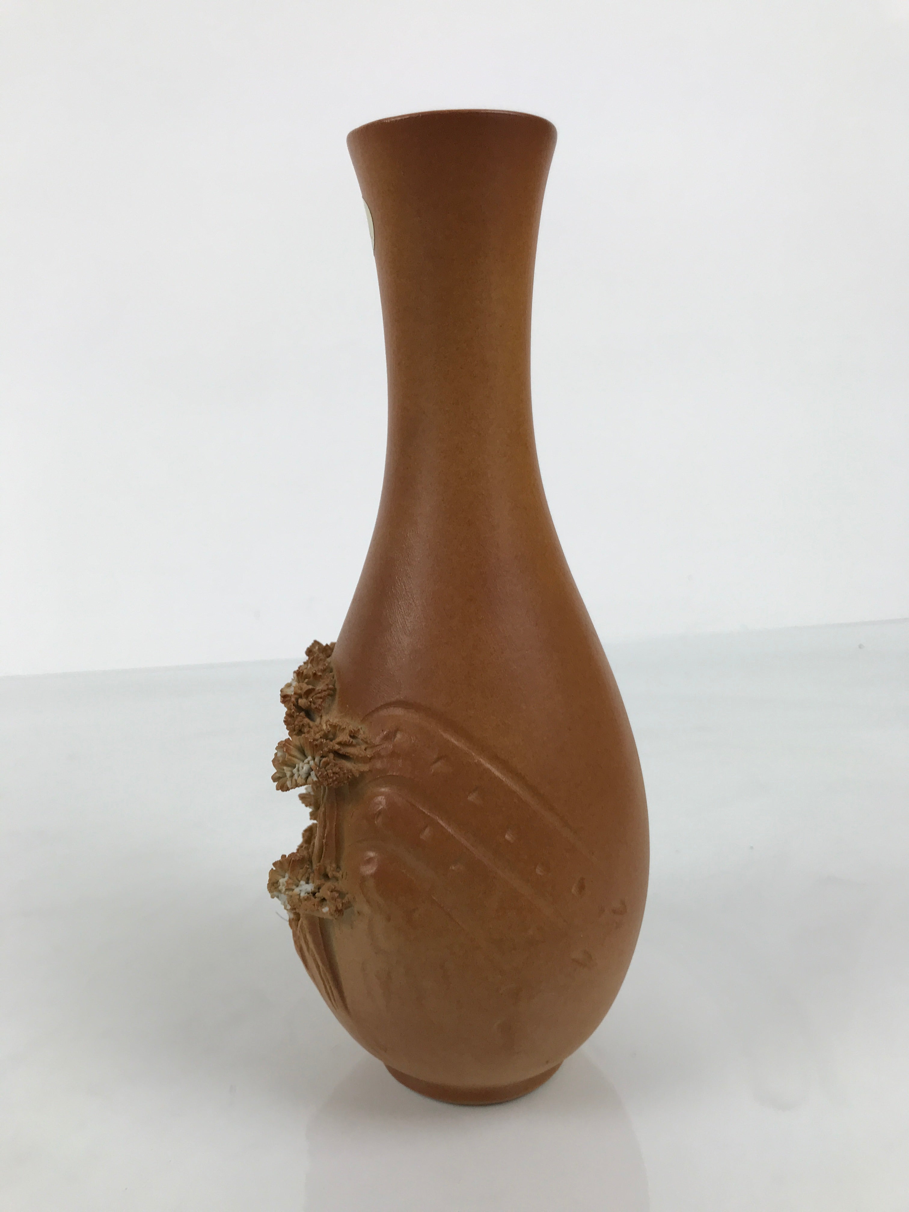 Japanese Tobe Ware Ceramic Flower Vase Vtg Ikebana Kabin Sculpture Brown FK233