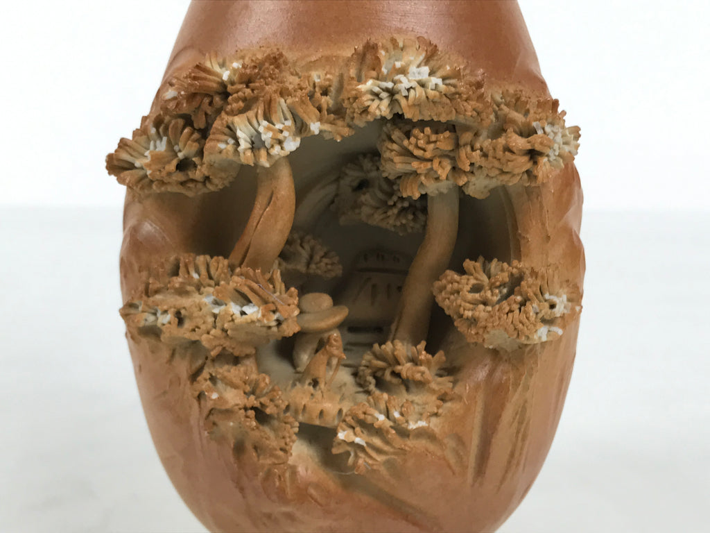 Japanese Tobe Ware Ceramic Flower Vase Vtg Ikebana Kabin Sculpture Brown FK233