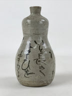 Japanese Tokkuri Sake Bottle Ceramic Vtg Gray Black Ideograms Poem TS589