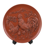 Japanese Tokoname Ware Ceramic Decorative Plate Brown Zodiac Chicken Lucky PX799