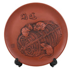 Japanese Tokoname Ware Ceramic Decorative Plate Brown Zodiac Rat Rice Bale PX798