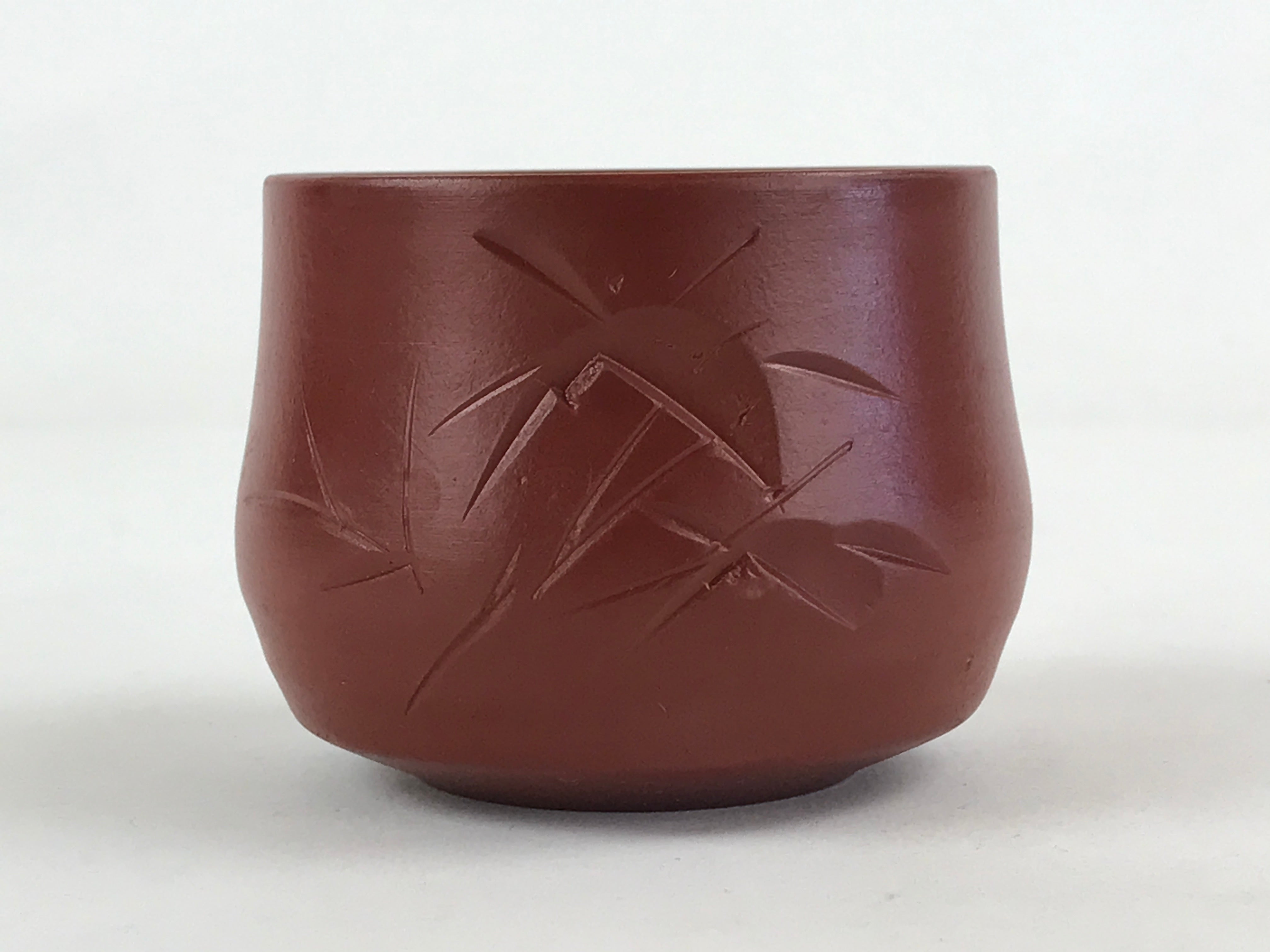 Japanese Tokoname Ware Ceramic Teacup Vtg Pottery Yunomi Brown Bamboo TC374