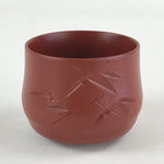 Japanese Tokoname Ware Ceramic Teacup Vtg Pottery Yunomi Brown Bamboo TC376