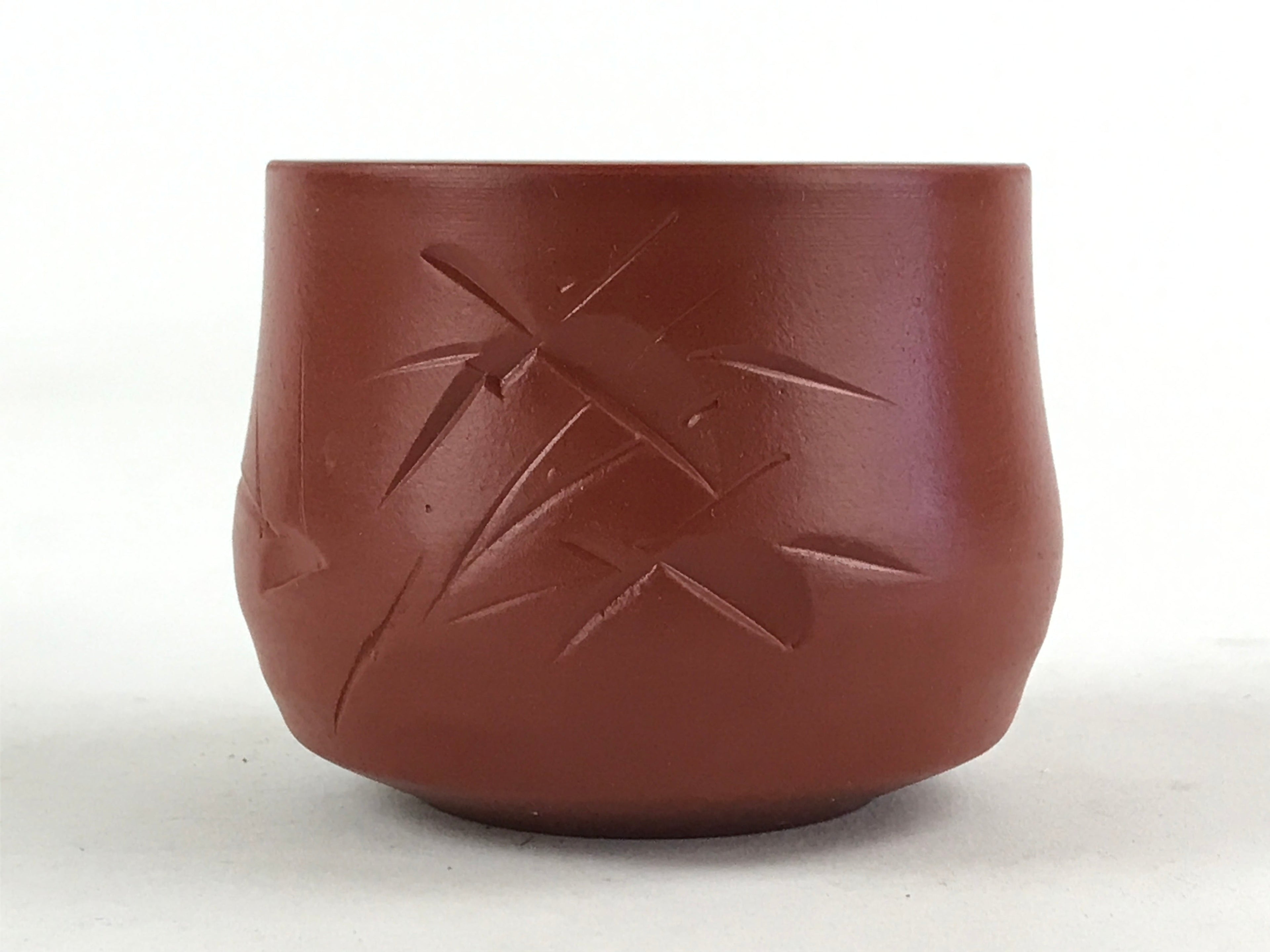 Japanese Tokoname Ware Ceramic Teacup Vtg Pottery Yunomi Brown Bamboo TC377