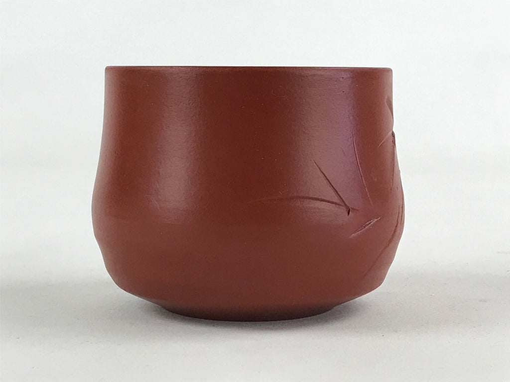 Japanese Tokoname Ware Ceramic Teacup Vtg Pottery Yunomi Brown Bamboo TC377