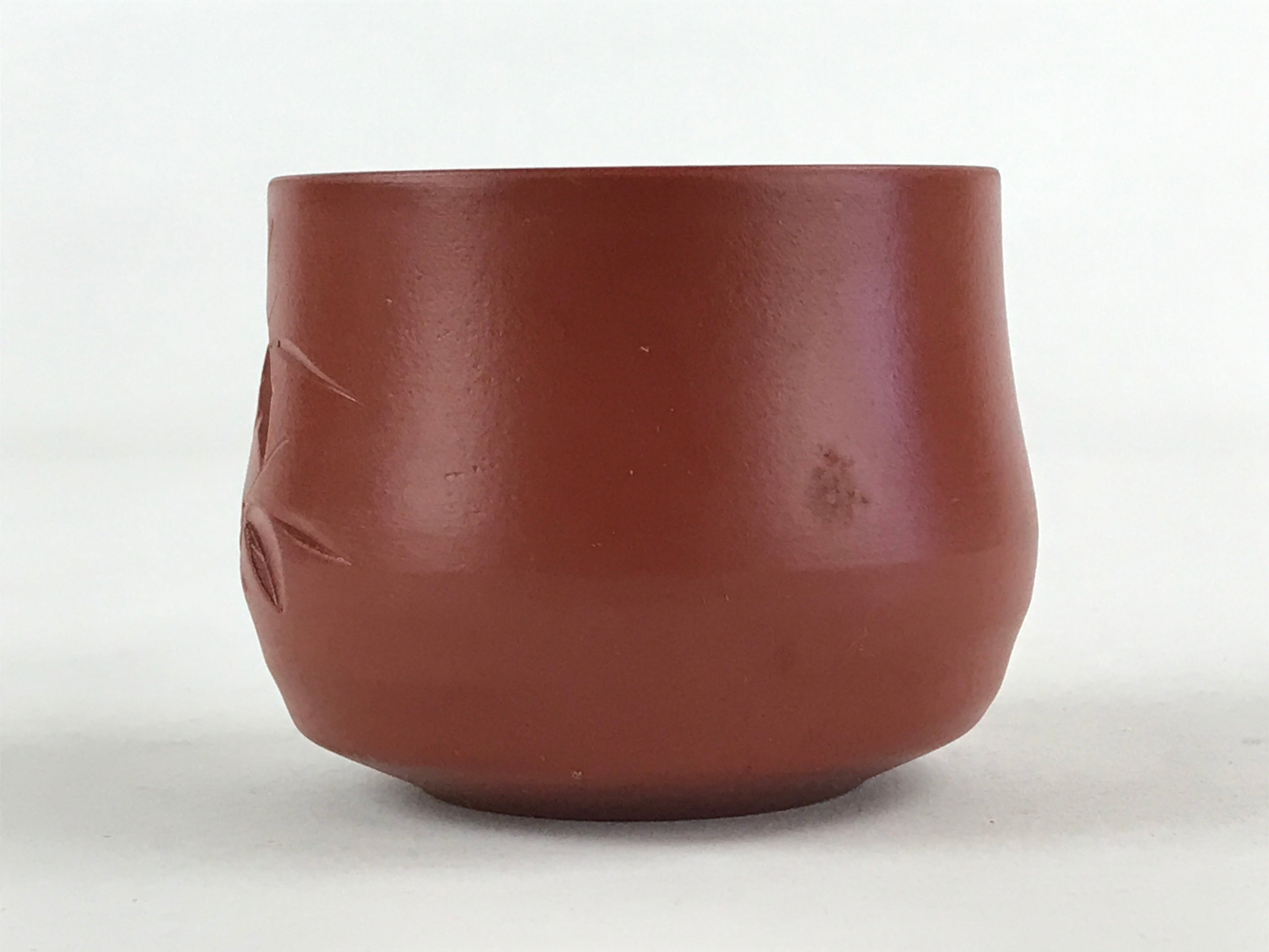 Japanese Tokoname Ware Ceramic Teacup Vtg Pottery Yunomi Brown Bamboo TC377