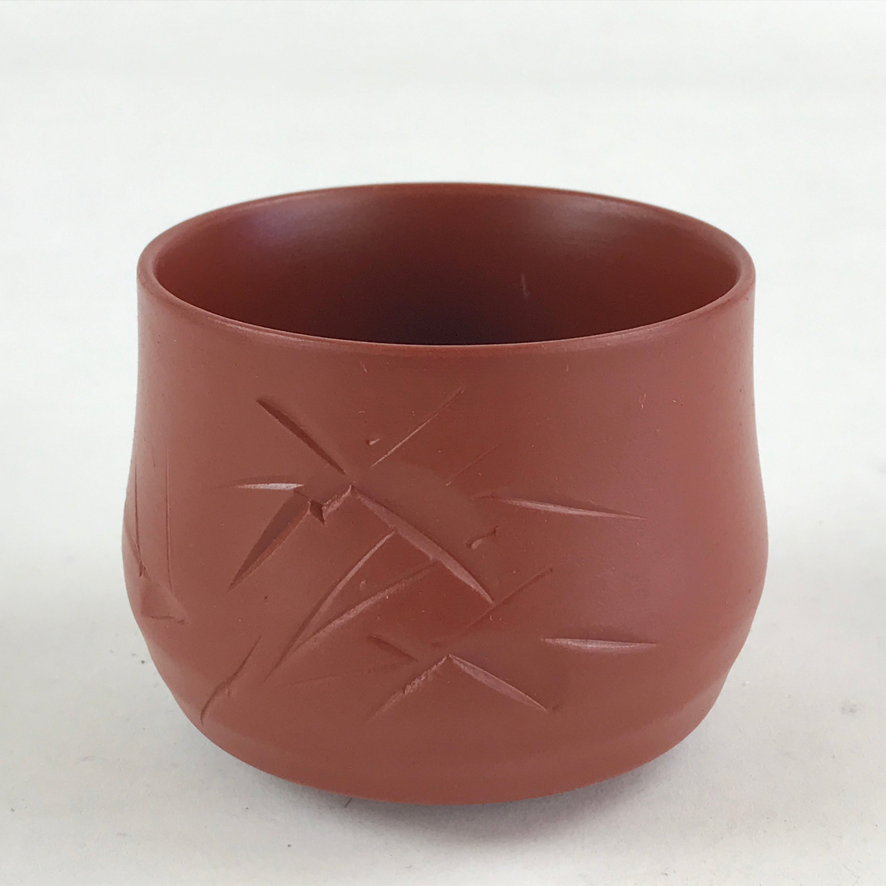 Japanese Tokoname Ware Ceramic Teacup Vtg Pottery Yunomi Brown Bamboo TC377