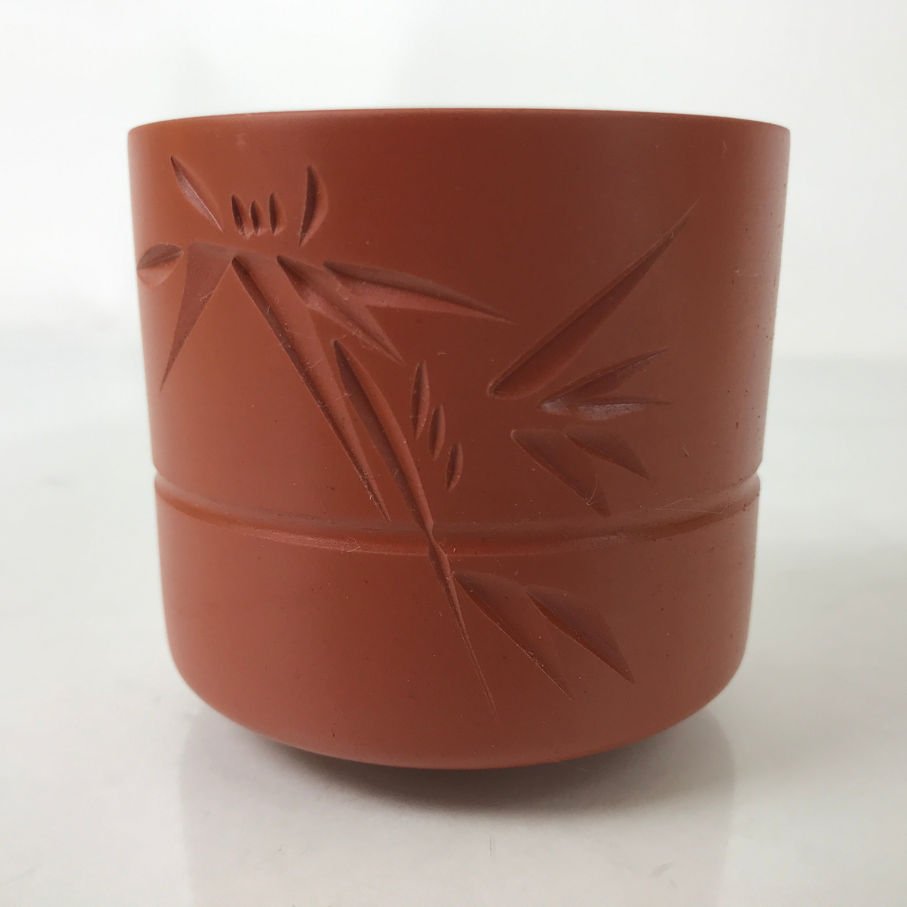 Japanese Tokoname Ware Ceramic Teacup Vtg Pottery Yunomi Brown Bamboo TC536