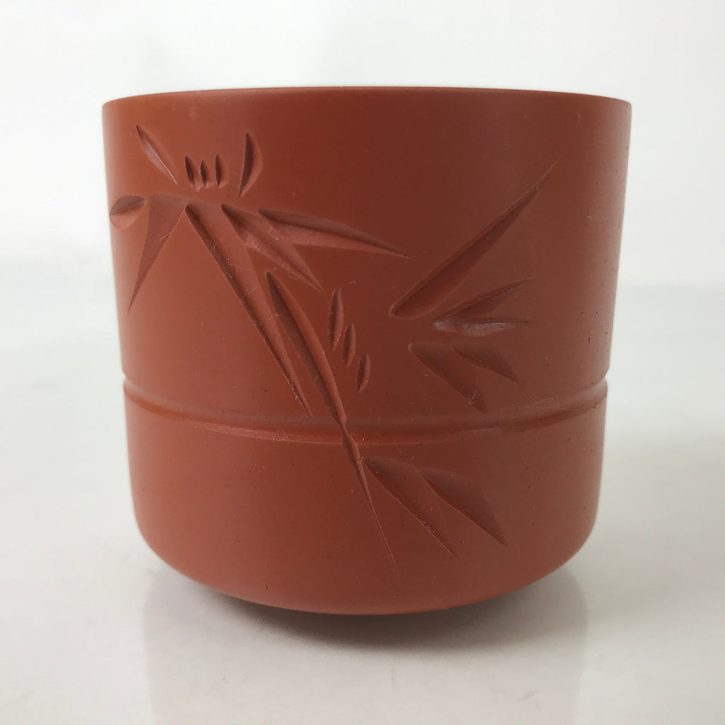 Japanese Tokoname Ware Ceramic Teacup Vtg Pottery Yunomi Brown Bamboo TC536