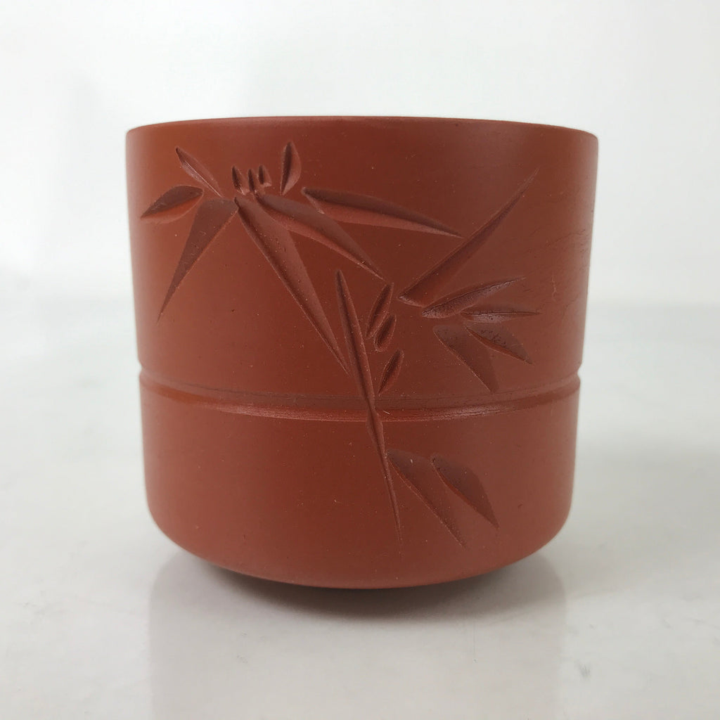 Japanese Tokoname Ware Ceramic Teacup Vtg Pottery Yunomi Brown Bamboo TC537