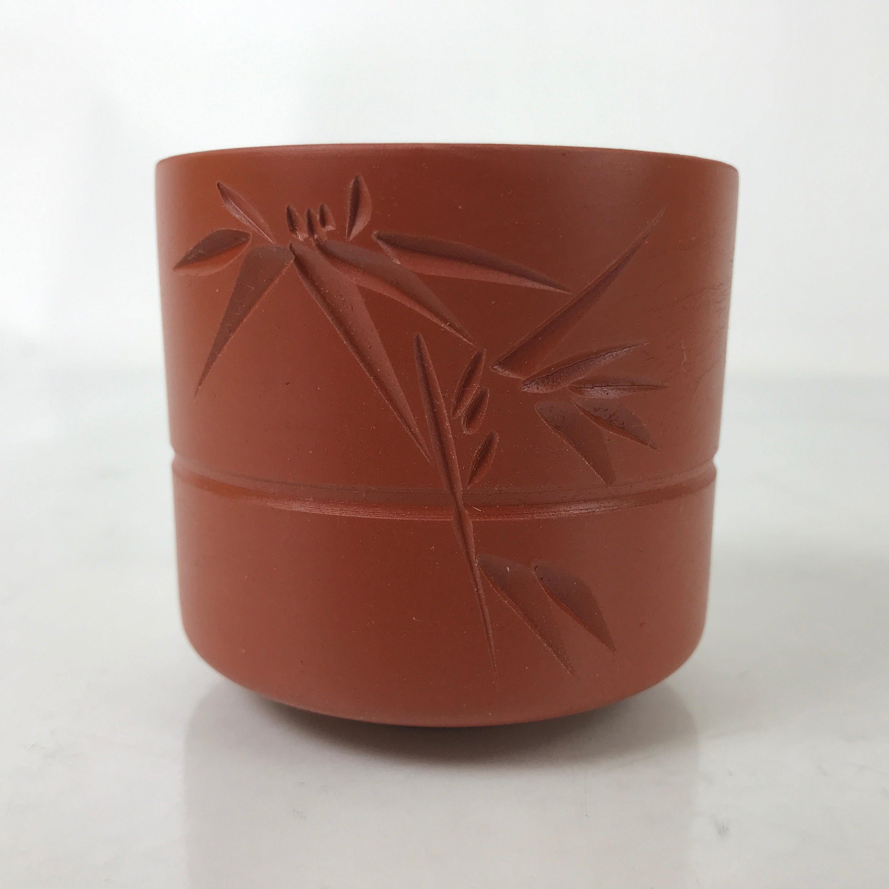 Japanese Tokoname Ware Ceramic Teacup Vtg Pottery Yunomi Brown Bamboo TC537