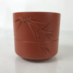 Japanese Tokoname Ware Ceramic Teacup Vtg Pottery Yunomi Brown Bamboo TC537