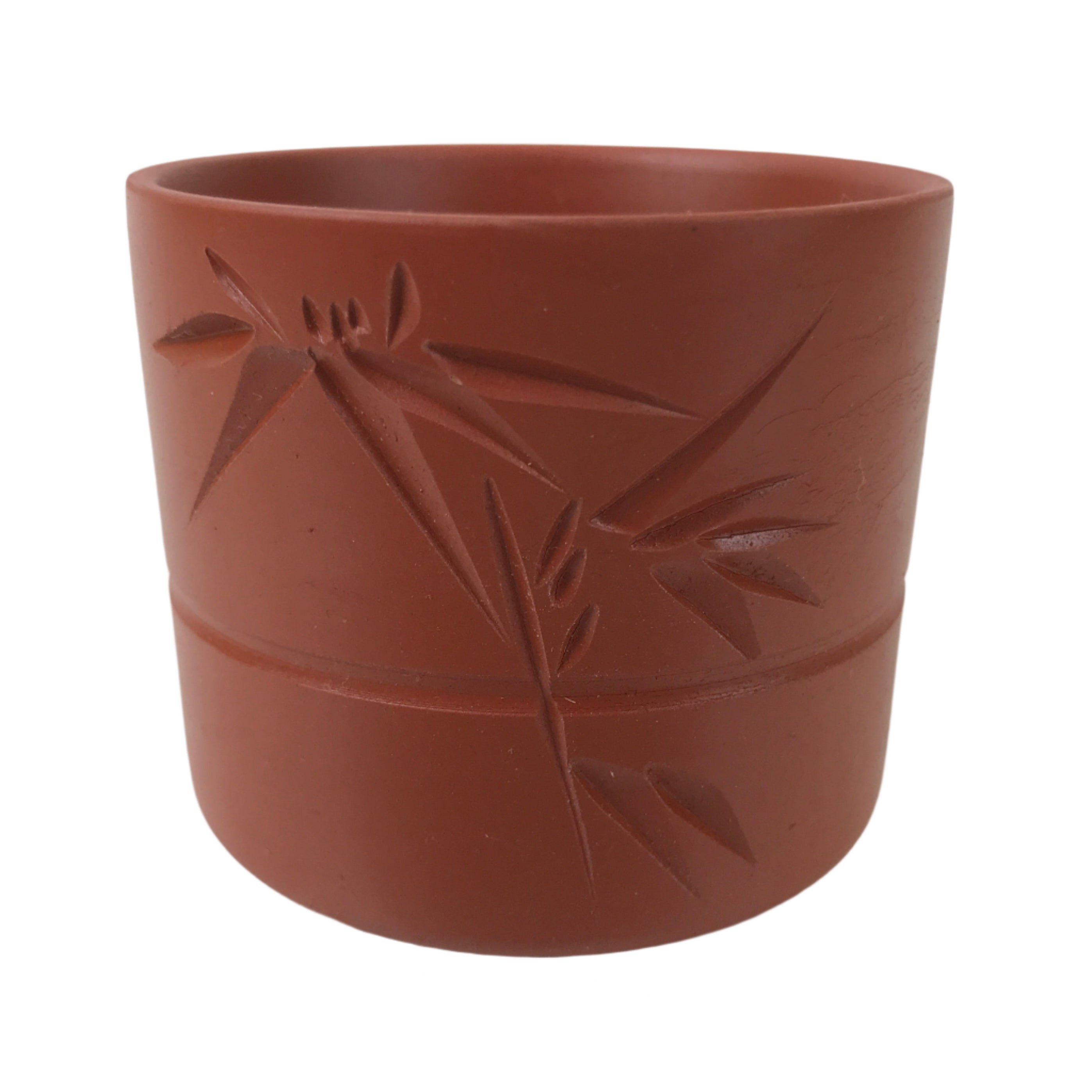 Japanese Tokoname Ware Ceramic Teacup Vtg Pottery Yunomi Brown Bamboo TC537