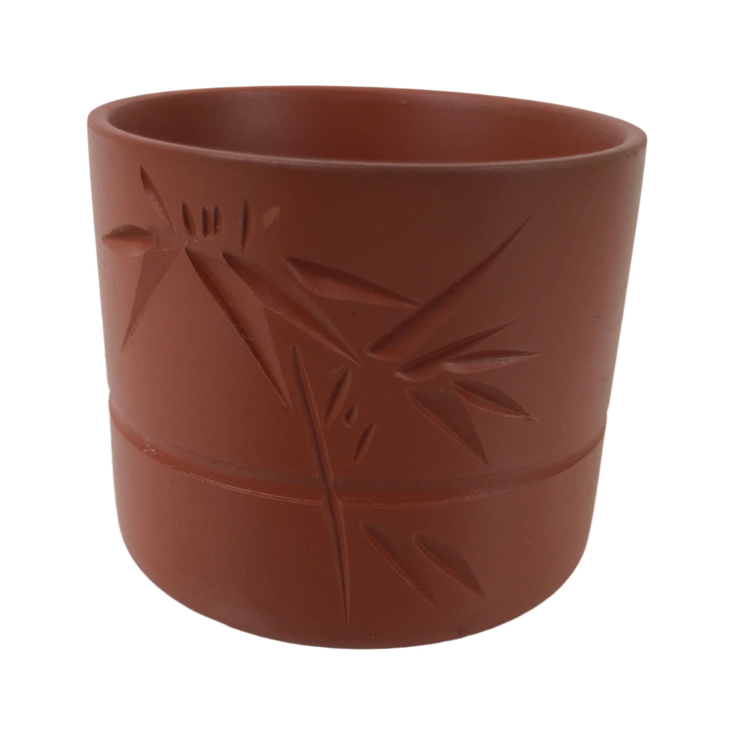 Japanese Tokoname Ware Ceramic Teacup Vtg Pottery Yunomi Brown Bamboo TC538