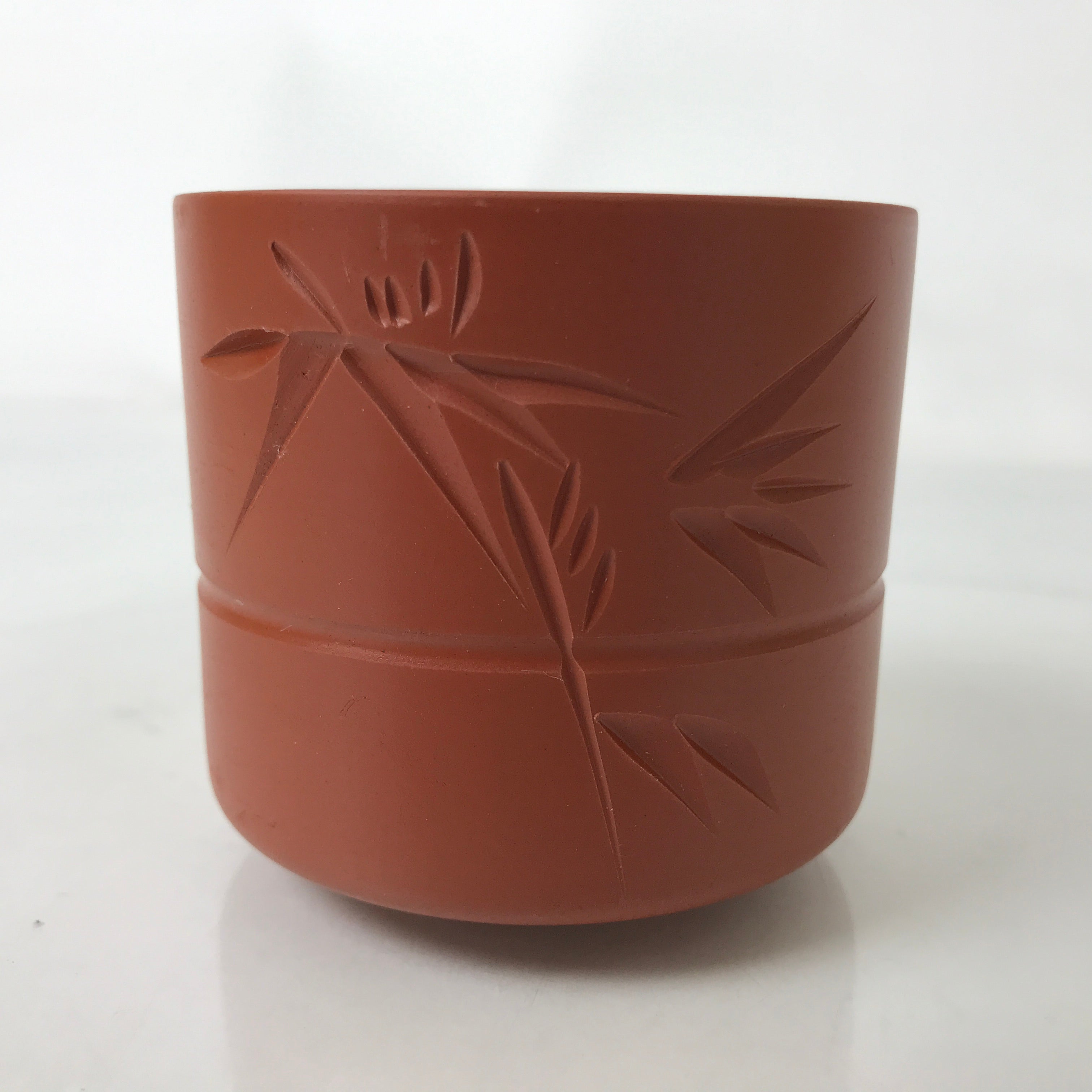 Japanese Tokoname Ware Ceramic Teacup Vtg Pottery Yunomi Brown Bamboo TC539