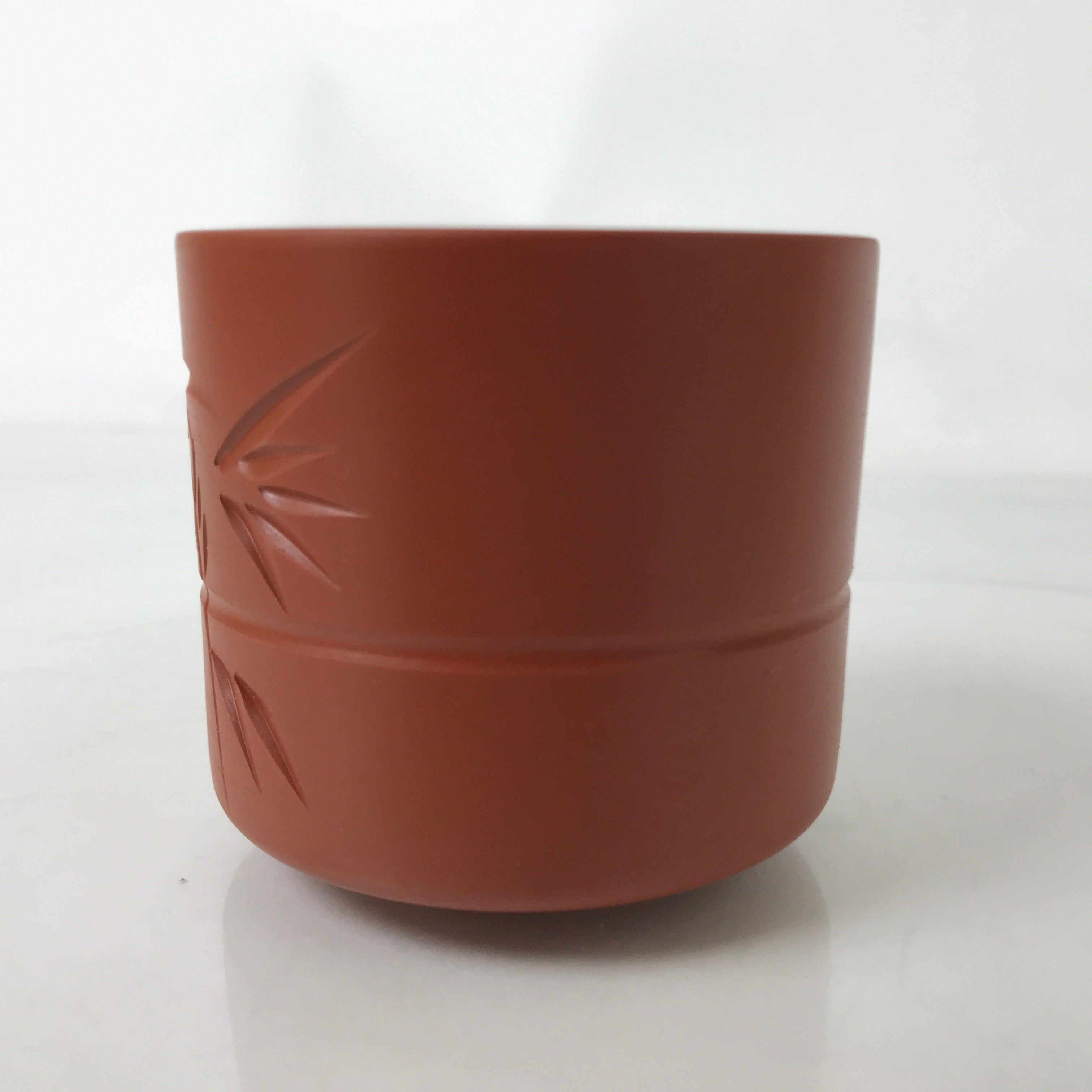 Japanese Tokoname Ware Ceramic Teacup Vtg Pottery Yunomi Brown Bamboo TC539