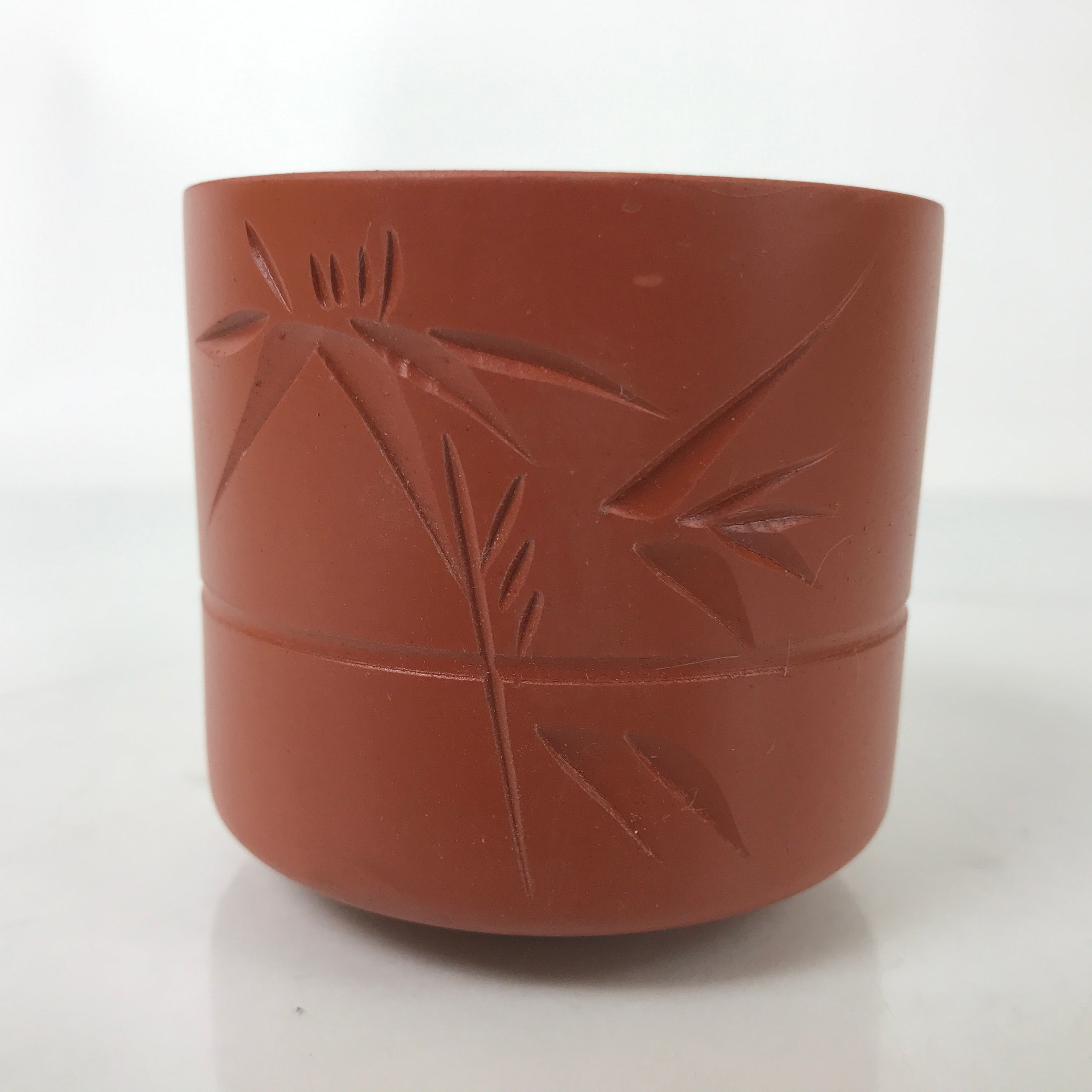 Japanese Tokoname Ware Ceramic Teacup Vtg Pottery Yunomi Brown Bamboo TC540