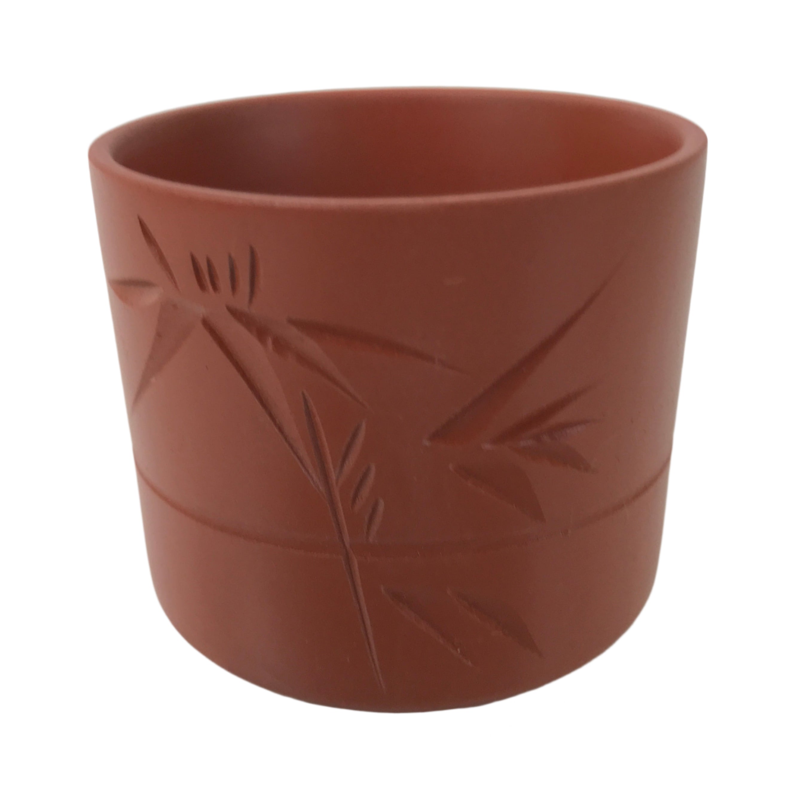 Japanese Tokoname Ware Ceramic Teacup Vtg Pottery Yunomi Brown Bamboo TC540