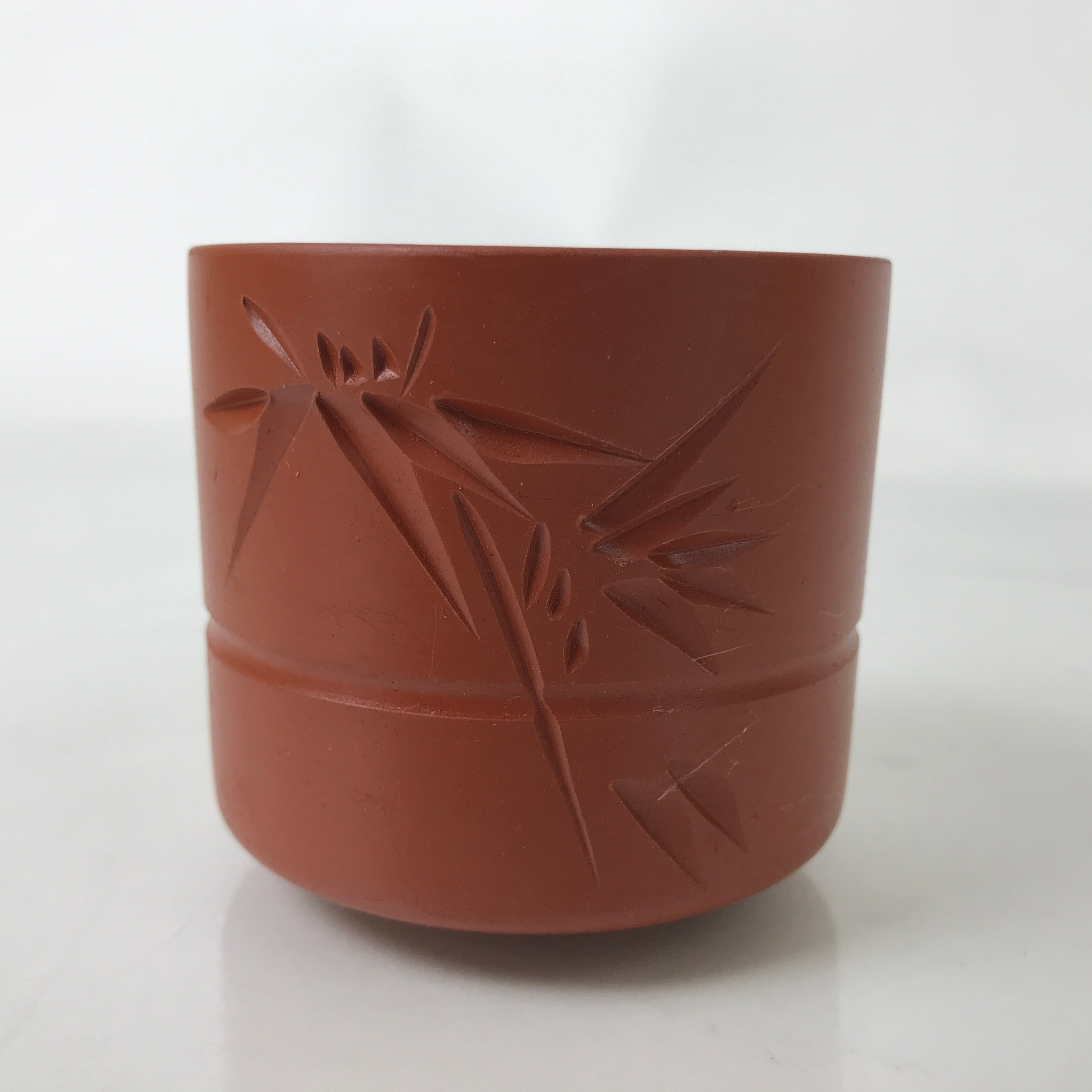 Japanese Tokoname Ware Ceramic Teacup Vtg Pottery Yunomi Brown Bamboo TC541