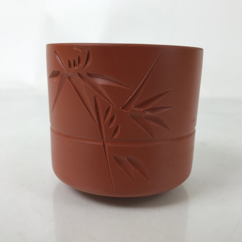 Japanese Tokoname Ware Ceramic Teacup Vtg Pottery Yunomi Brown Bamboo TC542