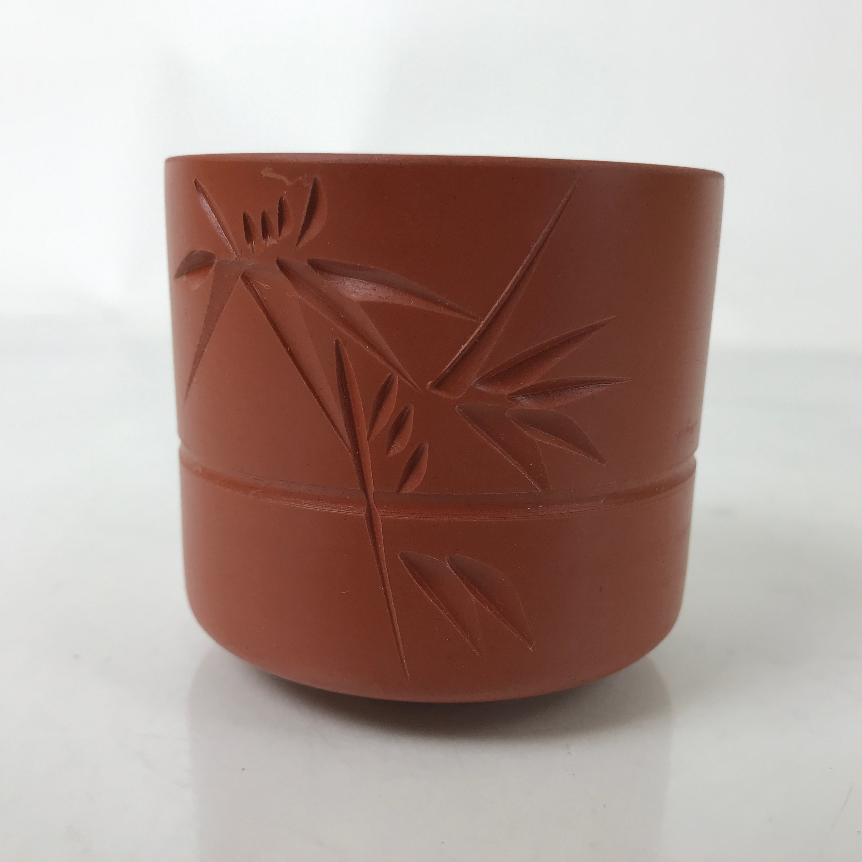 Japanese Tokoname Ware Ceramic Teacup Vtg Pottery Yunomi Brown Bamboo TC542