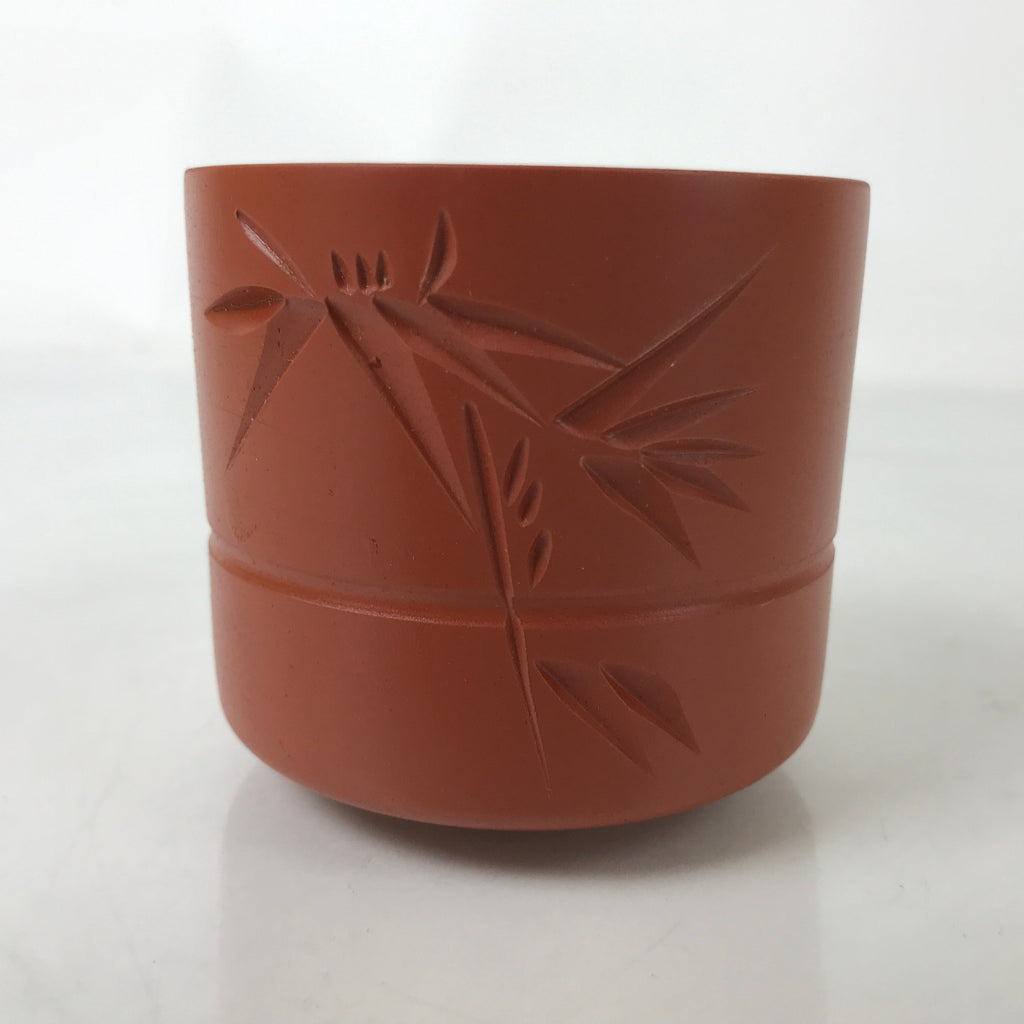 Japanese Tokoname Ware Ceramic Teacup Vtg Pottery Yunomi Brown Bamboo TC544