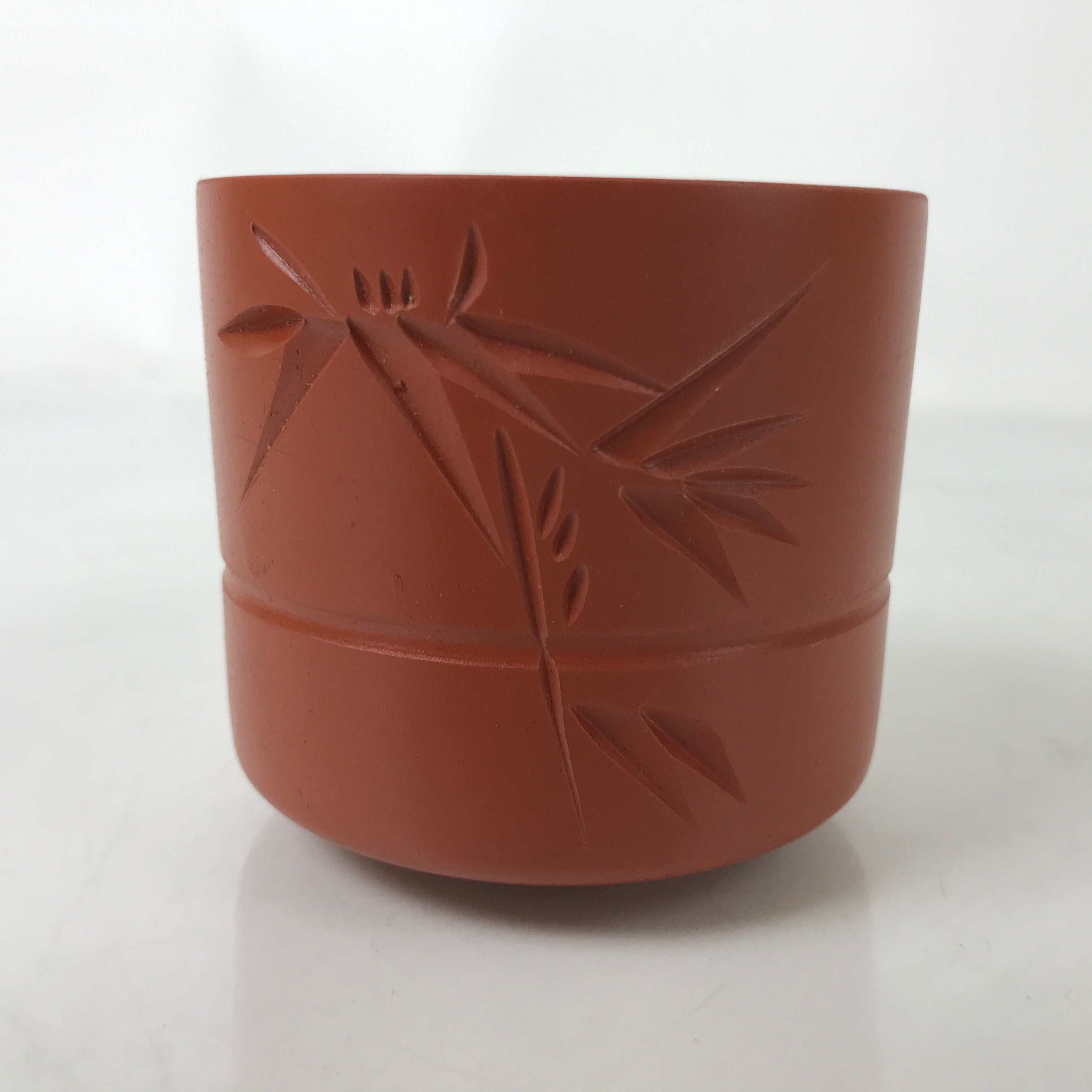 Japanese Tokoname Ware Ceramic Teacup Vtg Pottery Yunomi Brown Bamboo TC544