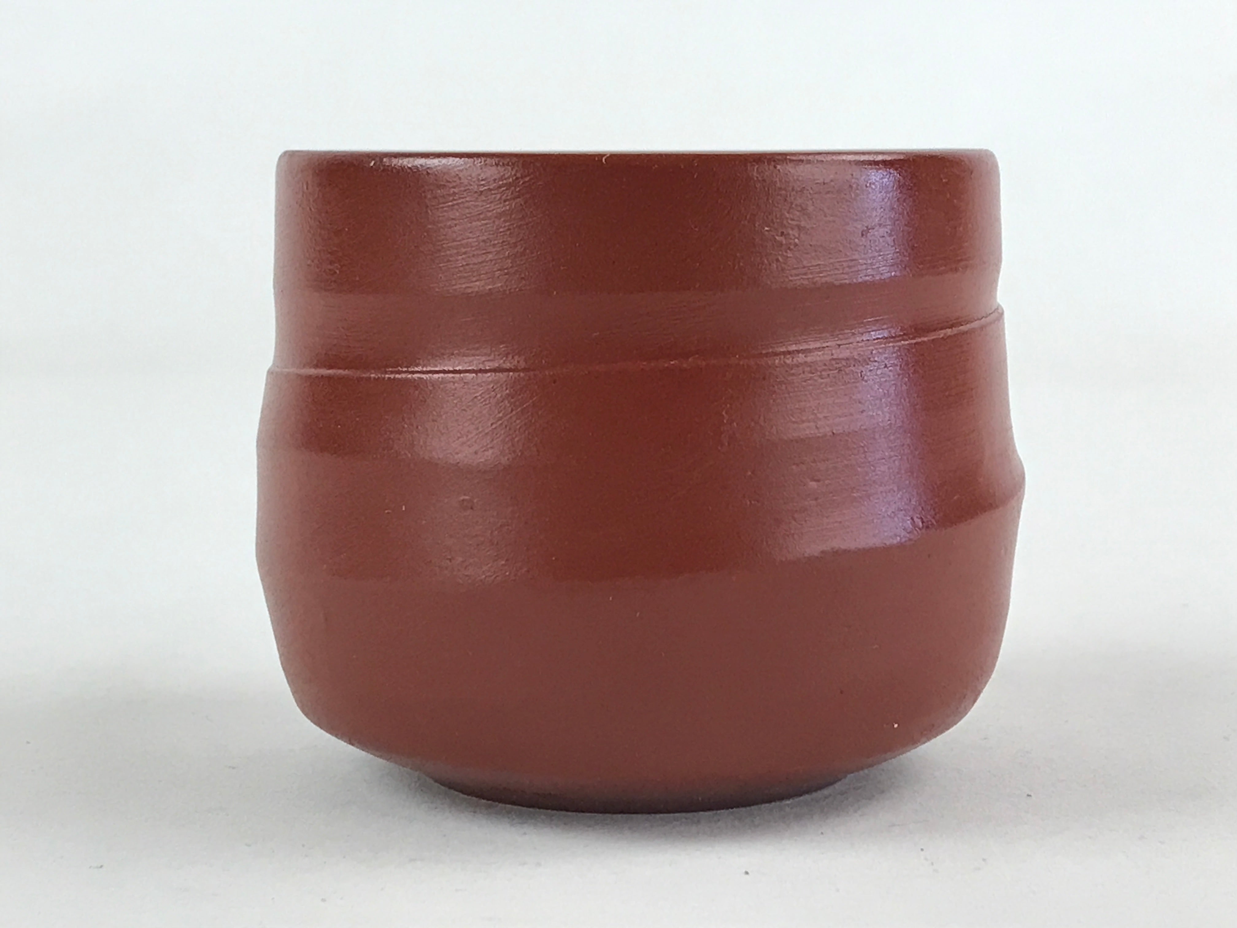 Japanese Tokoname Ware Ceramic Teacup Vtg Pottery Yunomi Brown Lines TC379