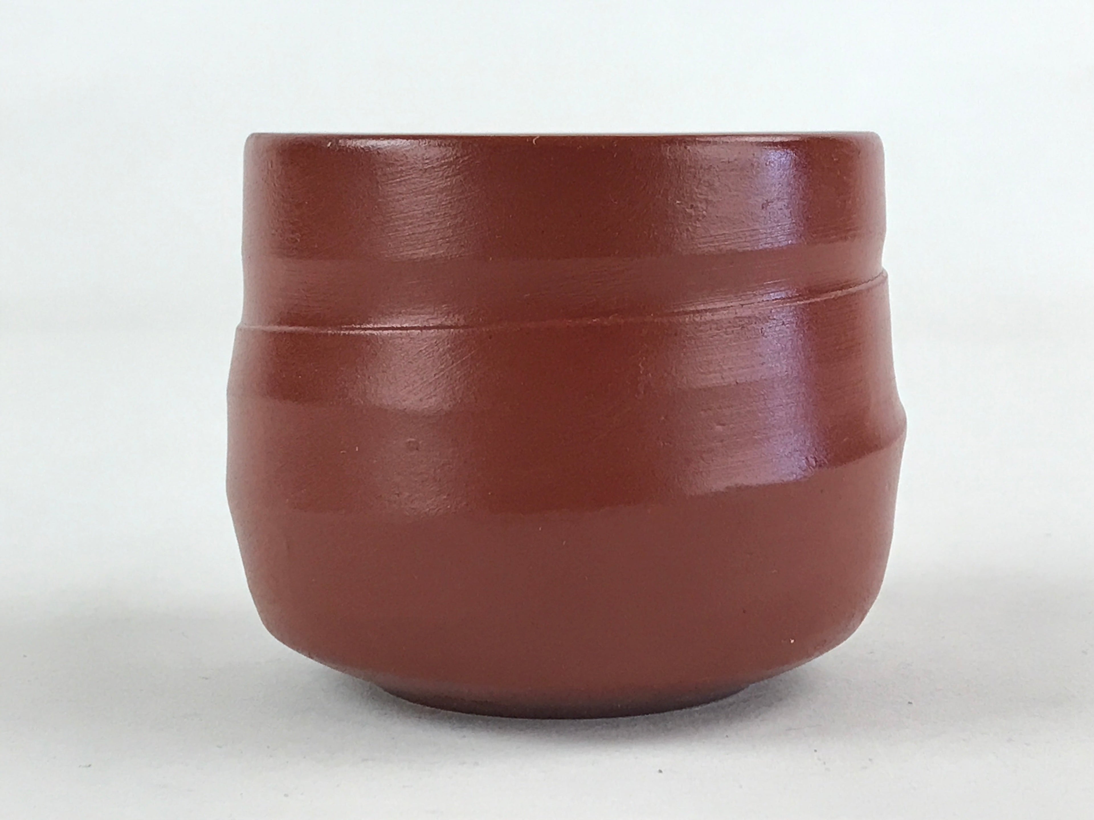 Japanese Tokoname Ware Ceramic Teacup Vtg Pottery Yunomi Brown Lines TC379