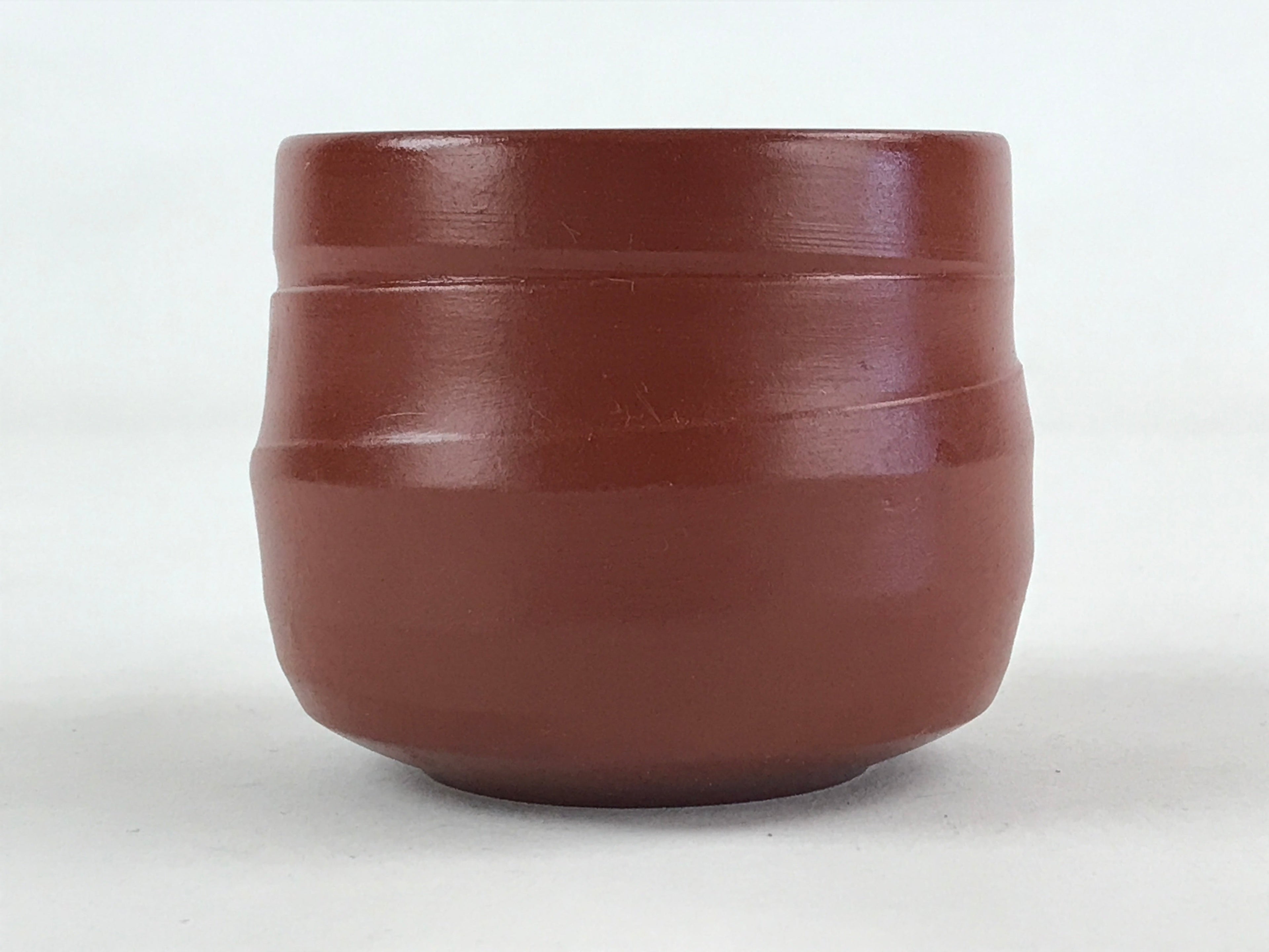 Japanese Tokoname Ware Ceramic Teacup Vtg Pottery Yunomi Brown Lines TC379