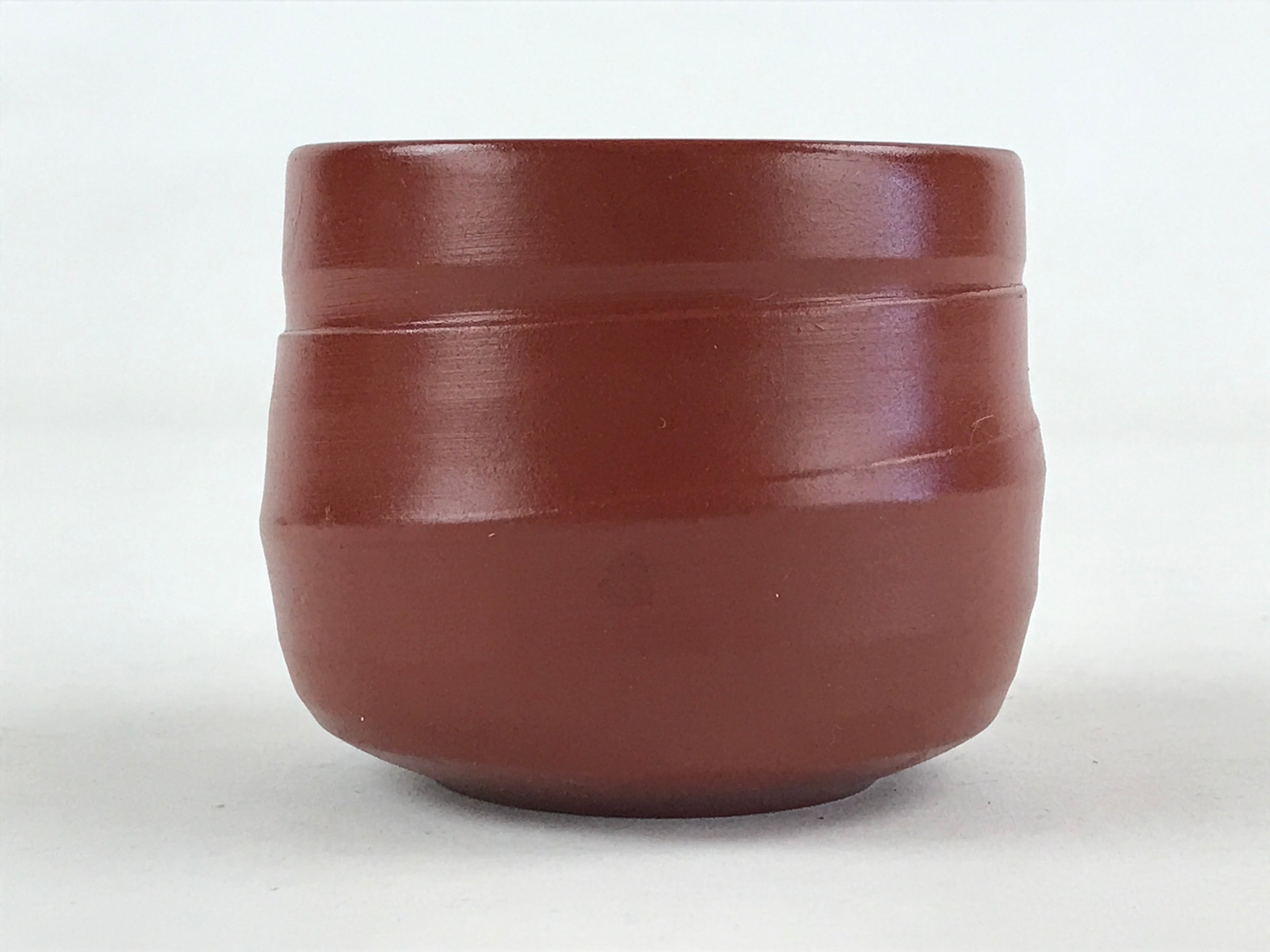 Japanese Tokoname Ware Ceramic Teacup Vtg Pottery Yunomi Brown Lines TC379