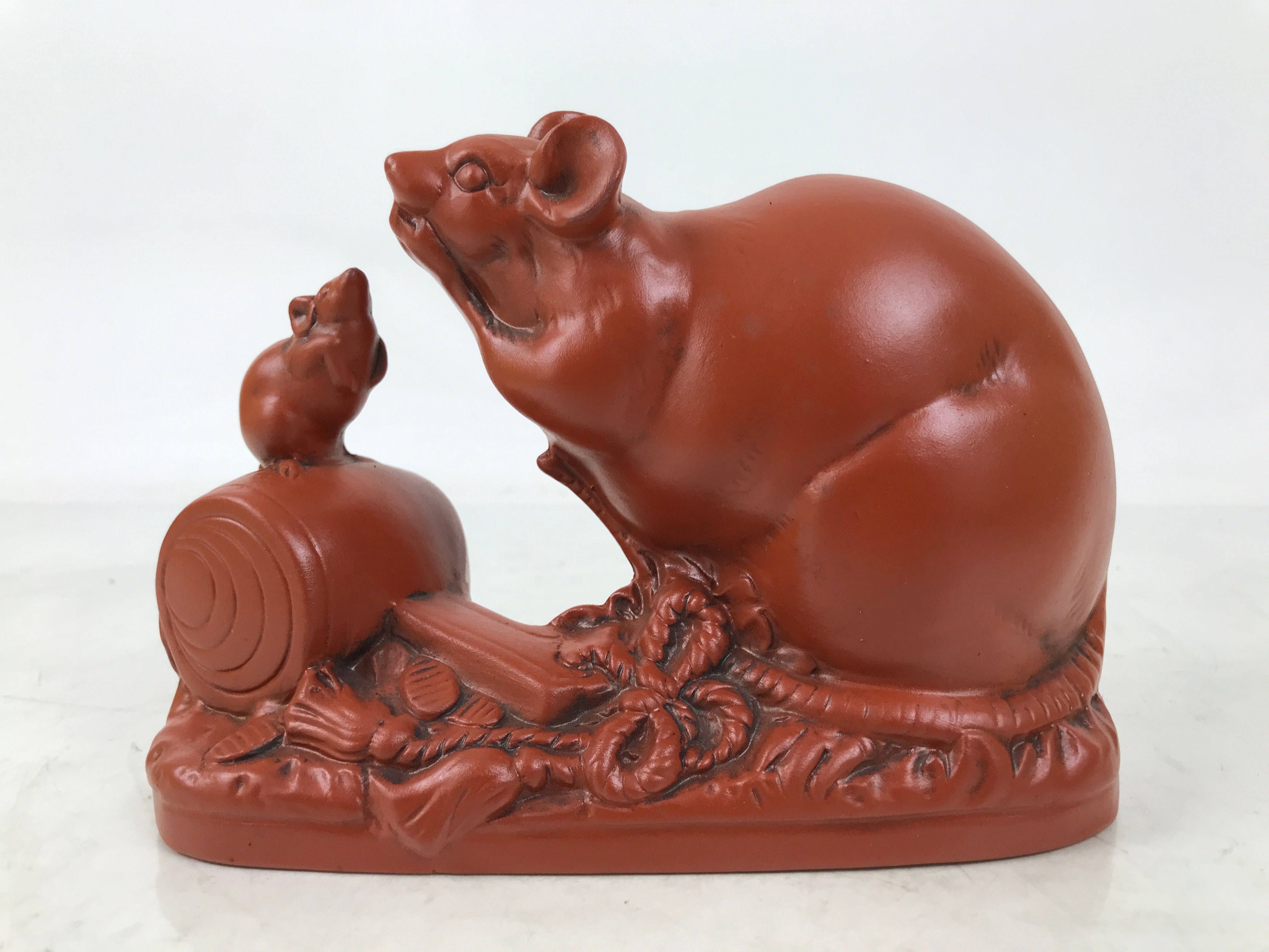 Japanese Tokoname Ware Ceramic Zodiac Rat Figurine Vtg Nezumi Brown Boxed ST68