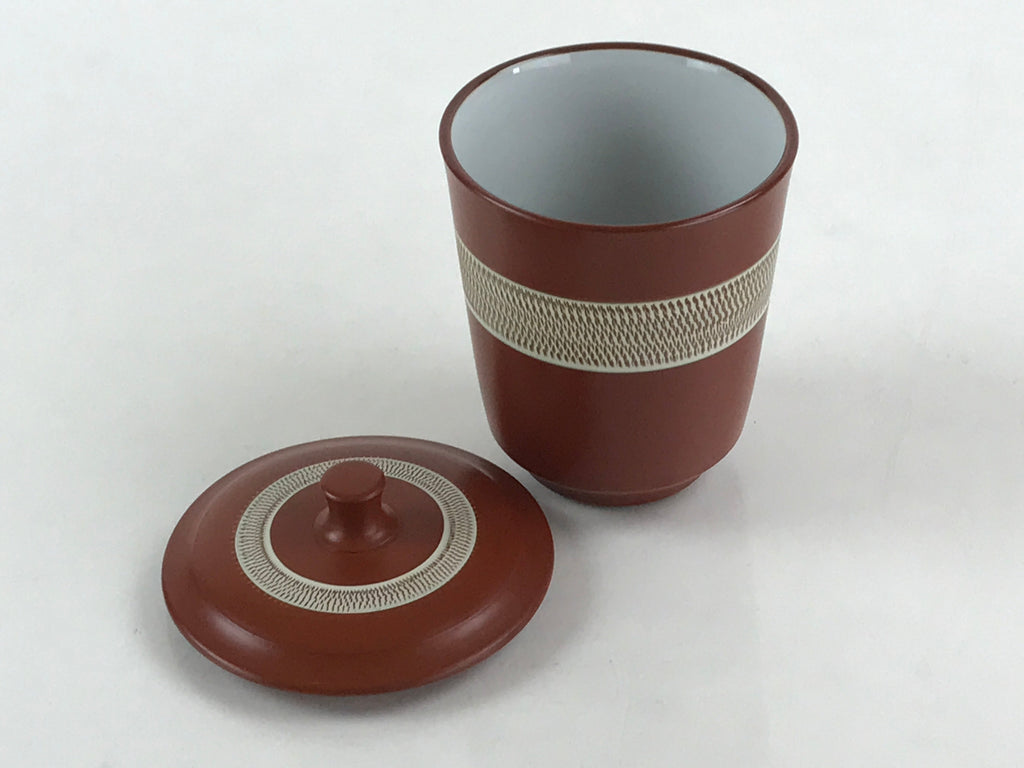 Japanese Tokoname ware Ceramic Lidded Teacup Vtg Pottery Yunomi Red Brown TC341