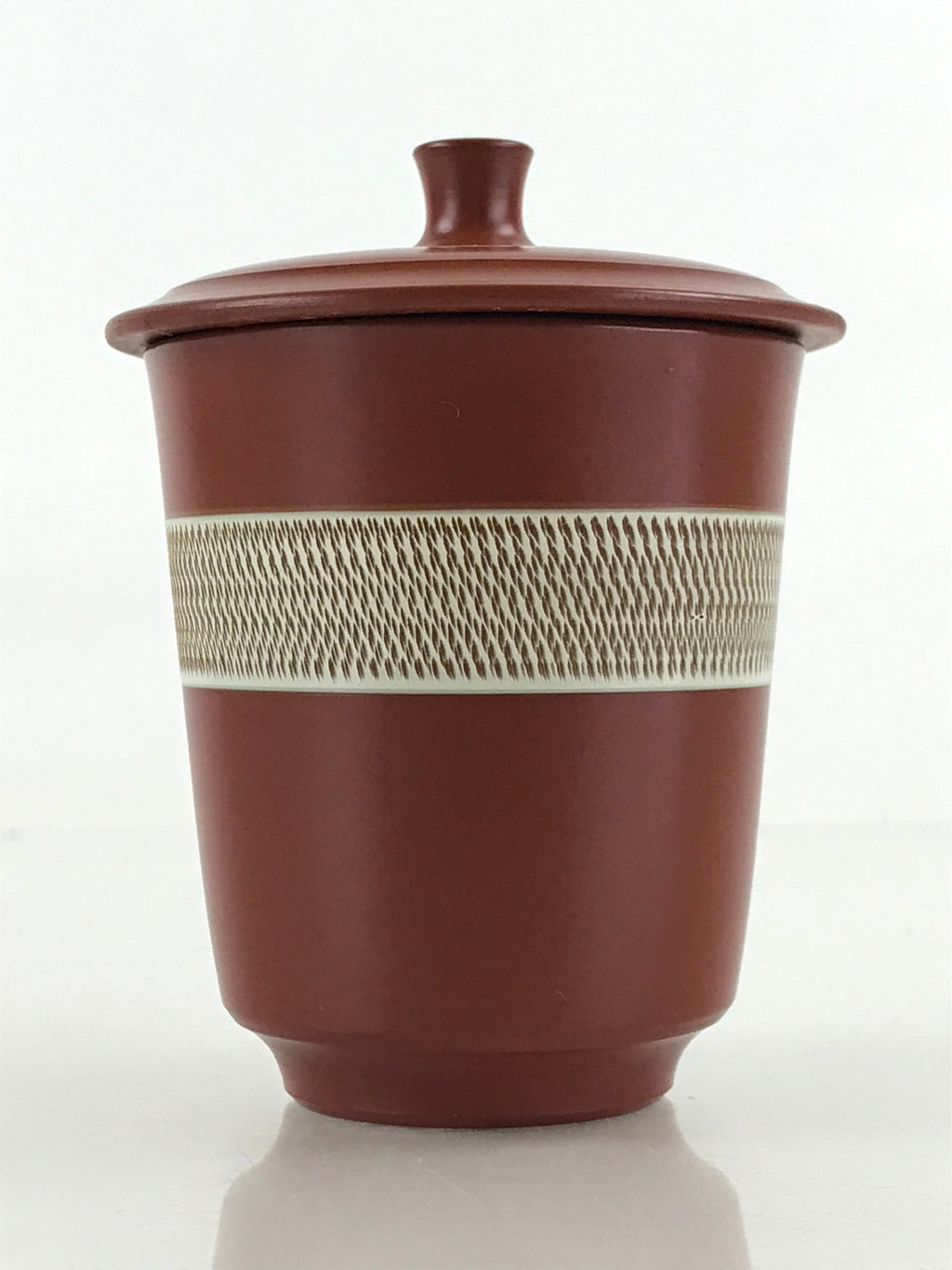 Japanese Tokoname ware Ceramic Lidded Teacup Vtg Pottery Yunomi Red Brown TC341