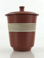 Japanese Tokoname ware Ceramic Lidded Teacup Vtg Pottery Yunomi Red Brown TC341