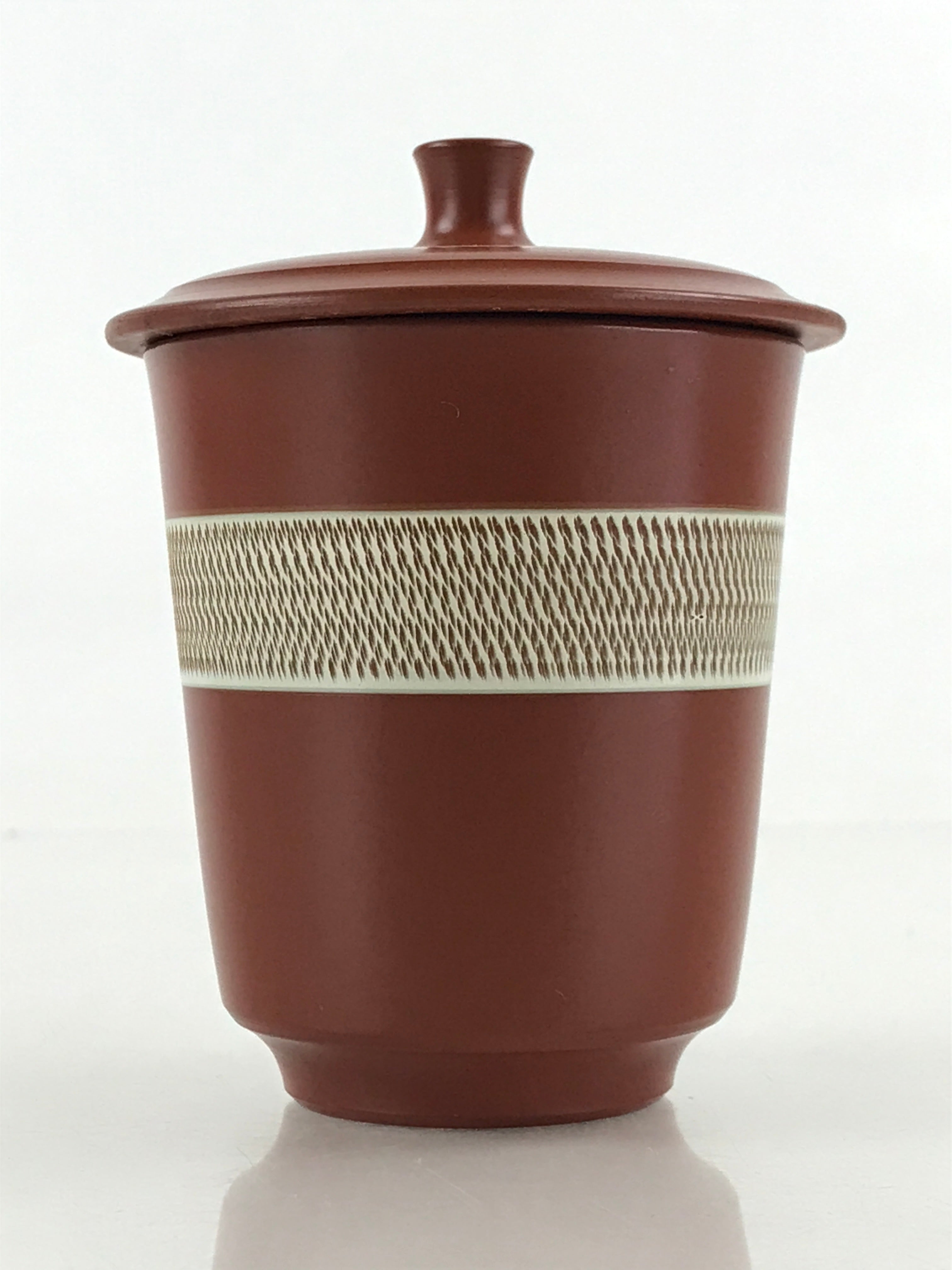 Japanese Tokoname ware Ceramic Lidded Teacup Vtg Pottery Yunomi Red Brown TC341
