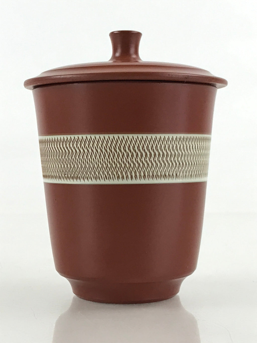 Japanese Tokoname ware Ceramic Lidded Teacup Vtg Pottery Yunomi Red Brown TC341