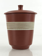 Japanese Tokoname ware Ceramic Lidded Teacup Vtg Pottery Yunomi Red Brown TC341