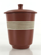 Japanese Tokoname ware Ceramic Lidded Teacup Vtg Pottery Yunomi Red Brown TC341