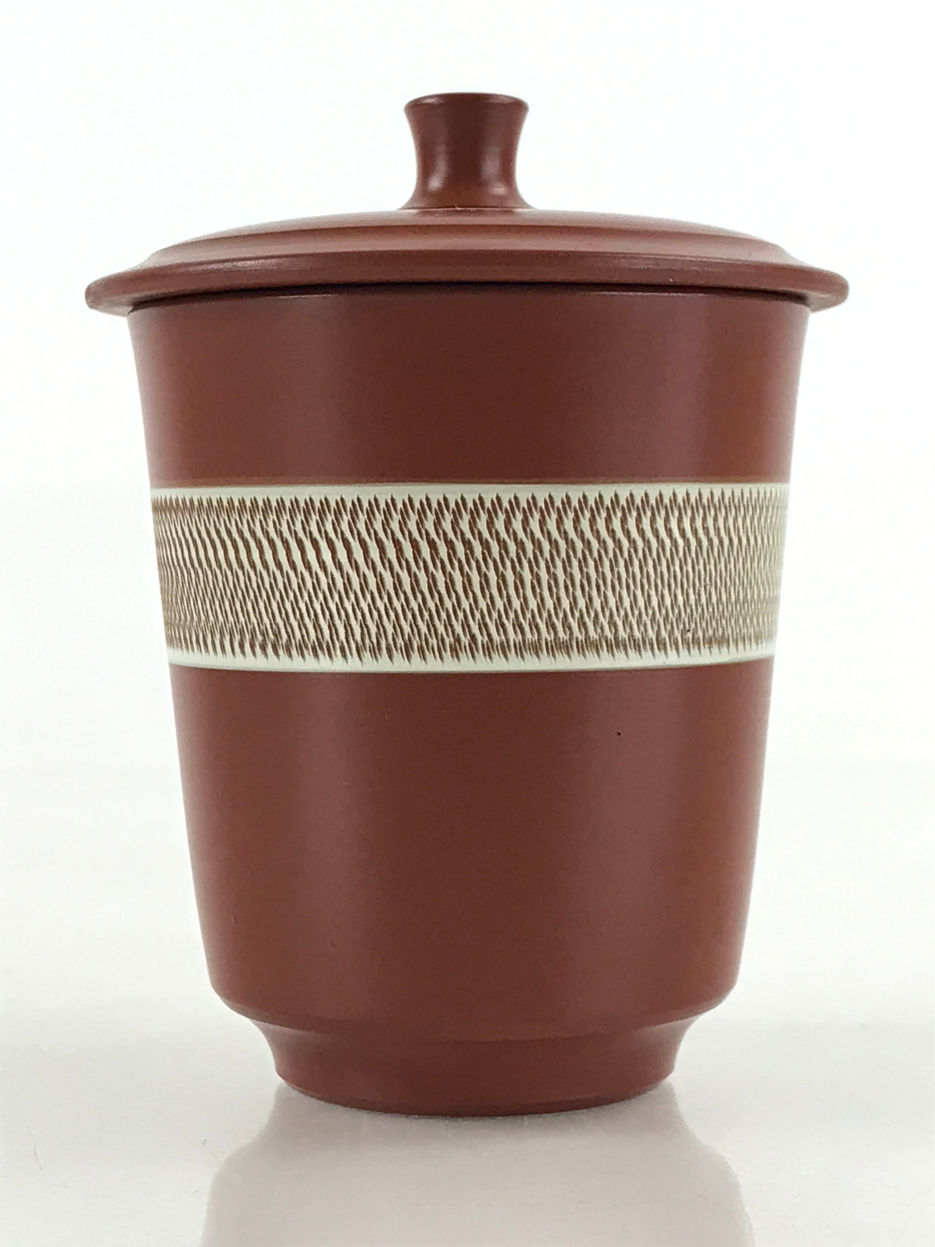 Japanese Tokoname ware Ceramic Lidded Teacup Vtg Pottery Yunomi Red Brown TC341