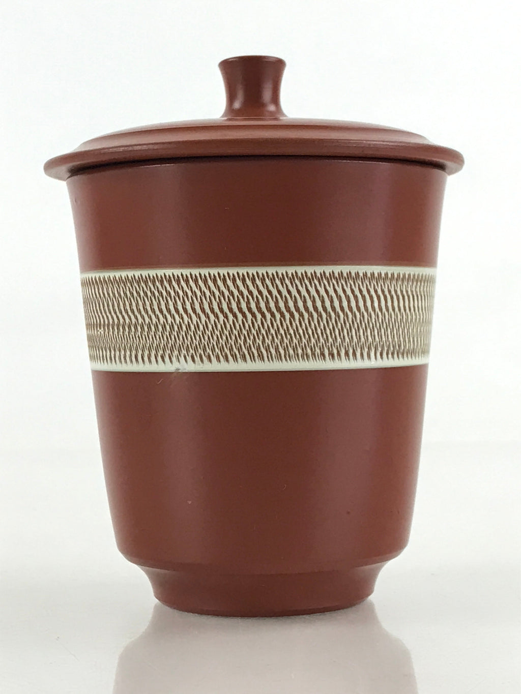 Japanese Tokoname ware Ceramic Lidded Teacup Vtg Pottery Yunomi Red Brown TC341