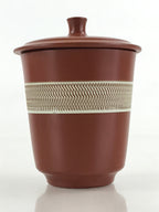 Japanese Tokoname ware Ceramic Lidded Teacup Vtg Pottery Yunomi Red Brown TC341