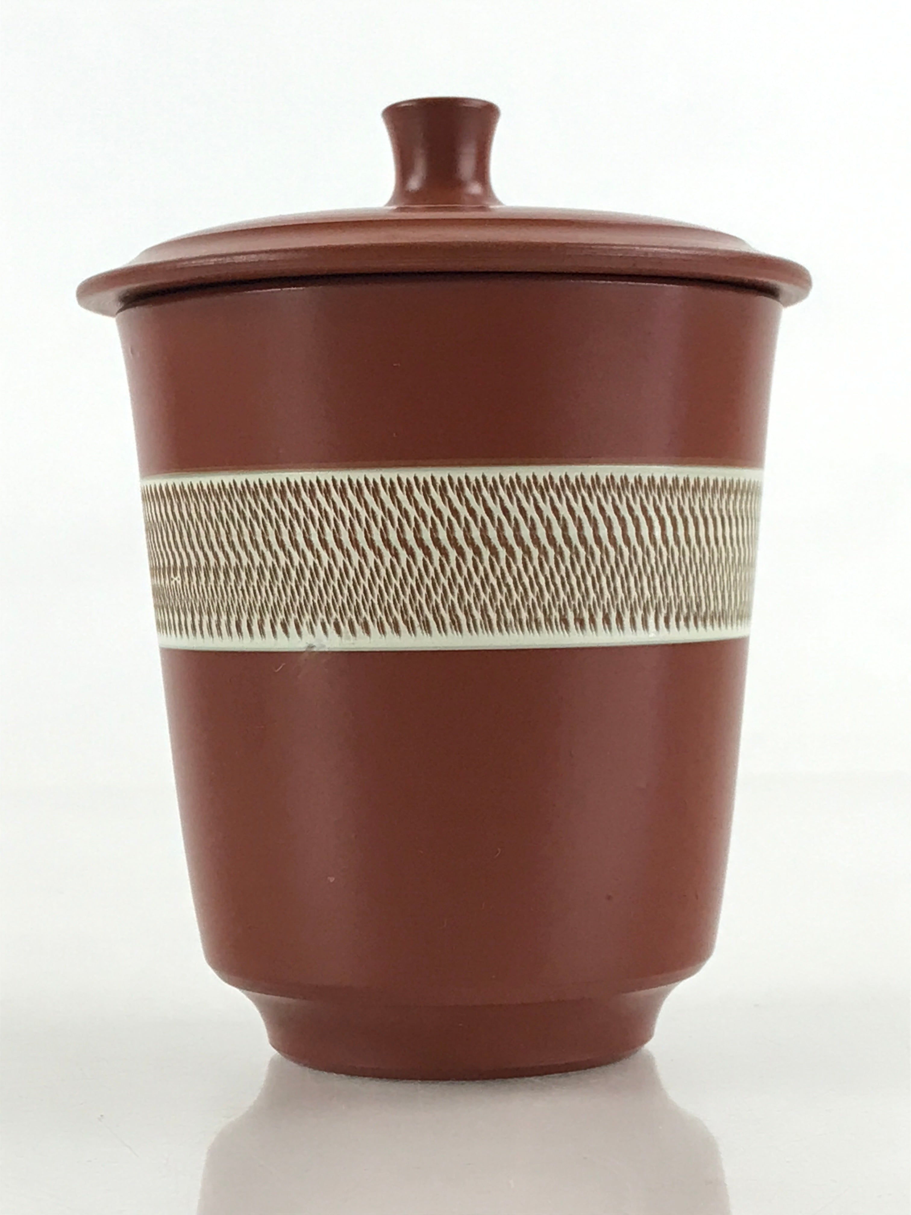 Japanese Tokoname ware Ceramic Lidded Teacup Vtg Pottery Yunomi Red Brown TC341