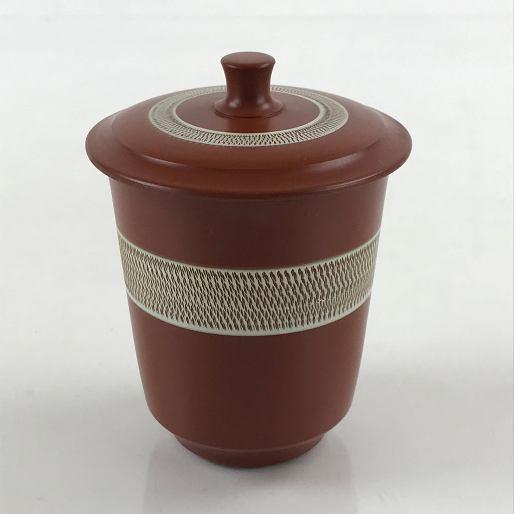 Japanese Tokoname ware Ceramic Lidded Teacup Vtg Pottery Yunomi Red Brown TC341