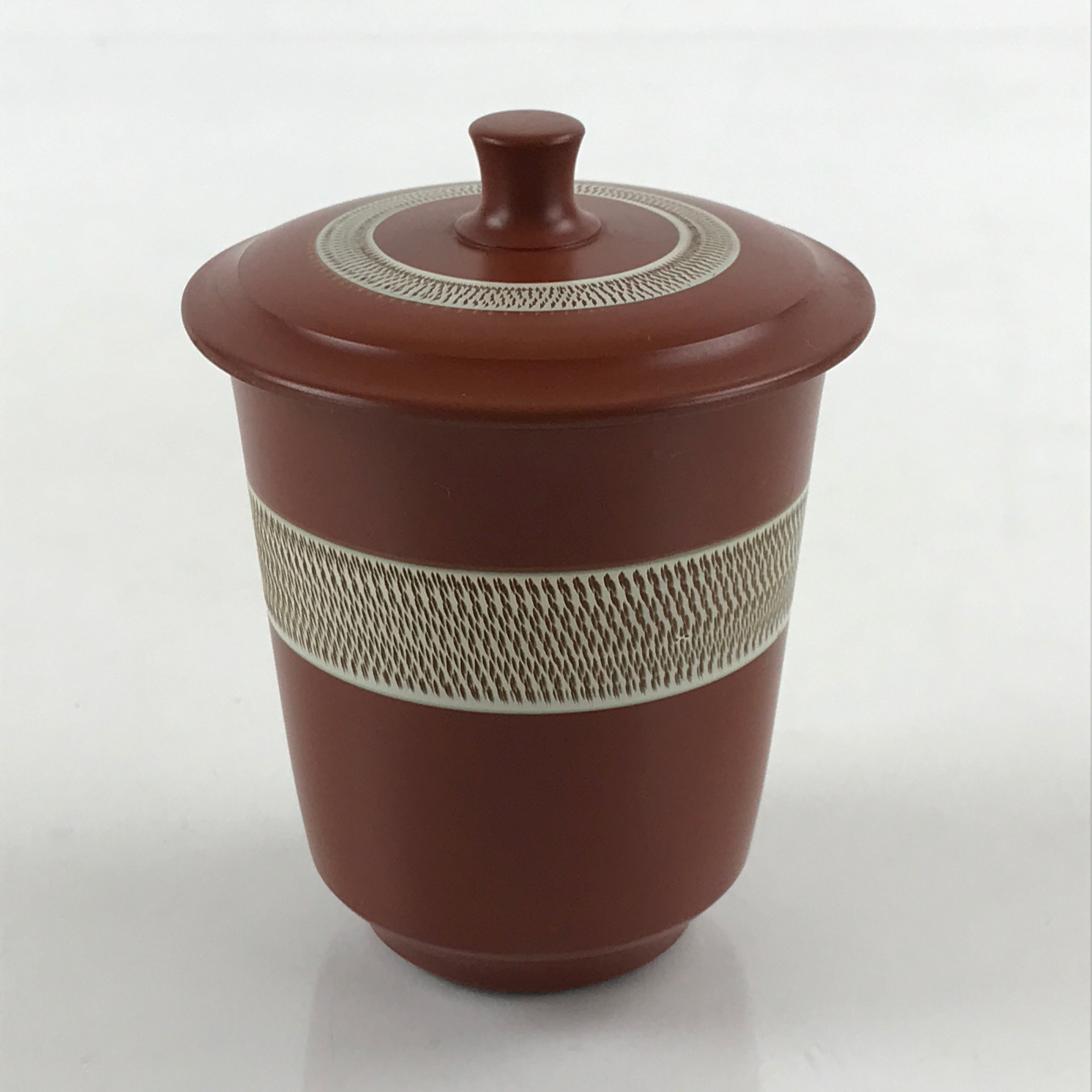 Japanese Tokoname ware Ceramic Lidded Teacup Vtg Pottery Yunomi Red Brown TC341