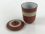 Japanese Tokoname ware Ceramic Lidded Teacup Vtg Pottery Yunomi Red Brown TC342