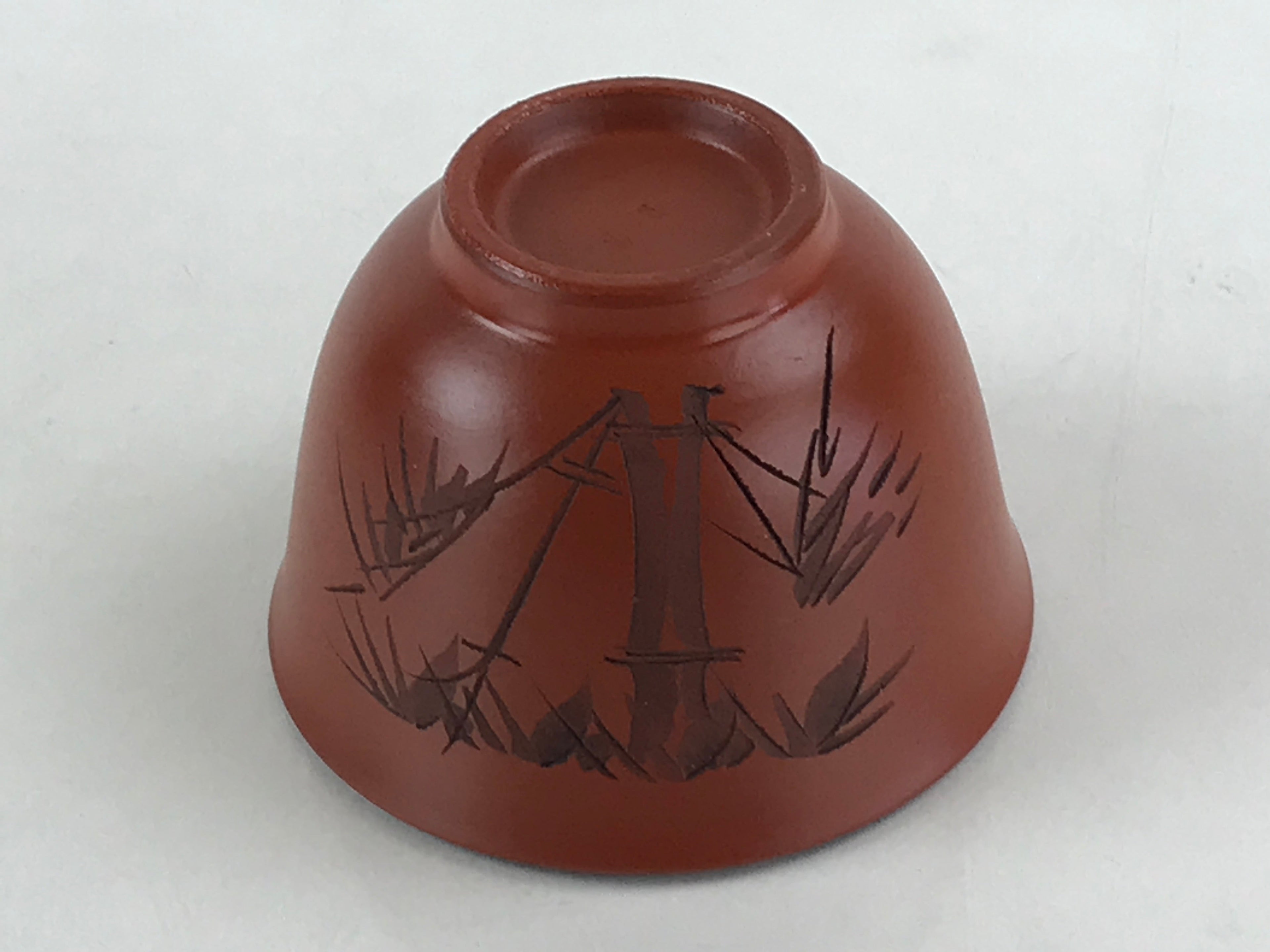 Japanese Tokoname ware Ceramic Teacup Vtg Pottery Yunomi Red Brown Bamboo TC336