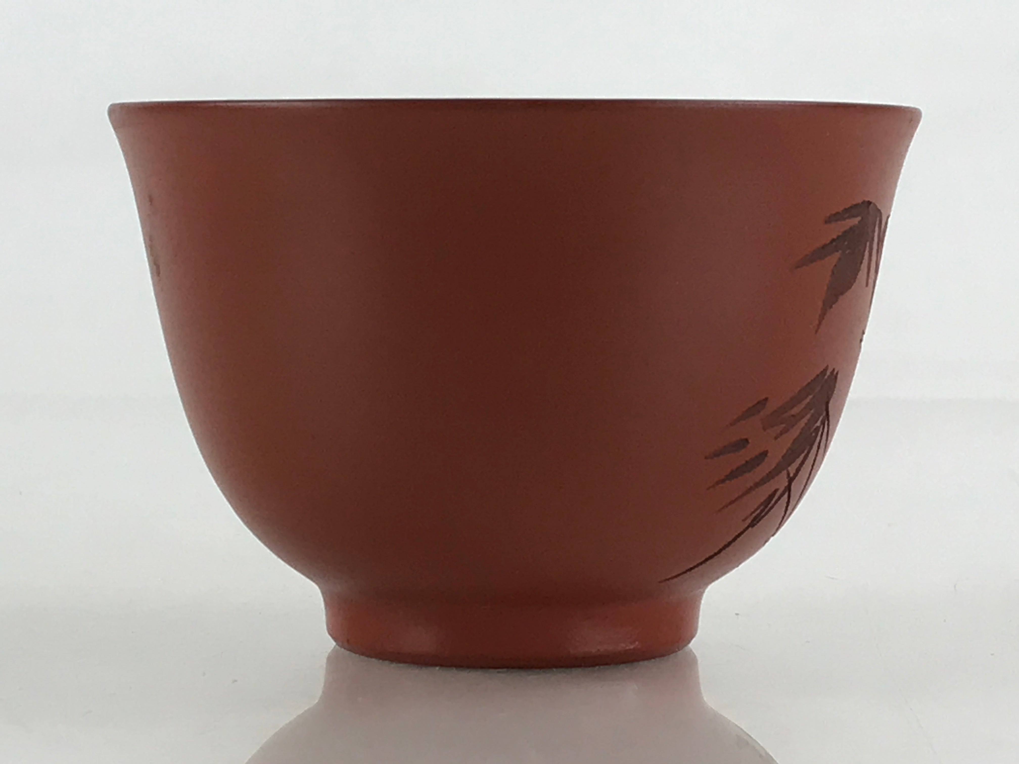 Japanese Tokoname ware Ceramic Teacup Vtg Pottery Yunomi Red Brown Bamboo TC336