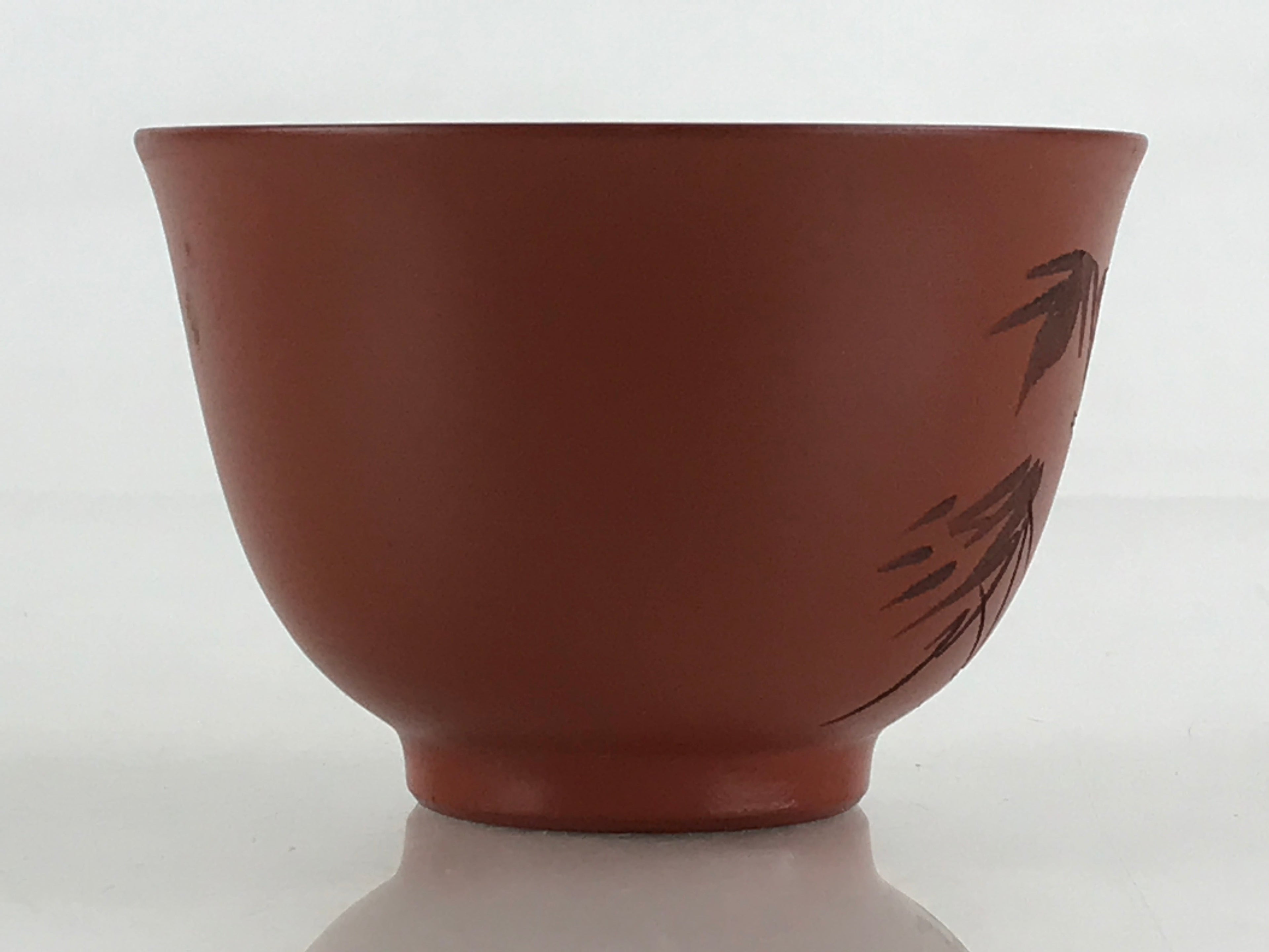 Japanese Tokoname ware Ceramic Teacup Vtg Pottery Yunomi Red Brown Bamboo TC336