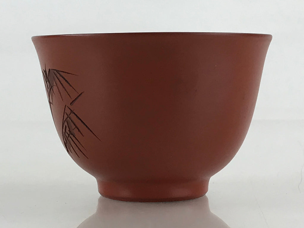 Japanese Tokoname ware Ceramic Teacup Vtg Pottery Yunomi Red Brown Bamboo TC336